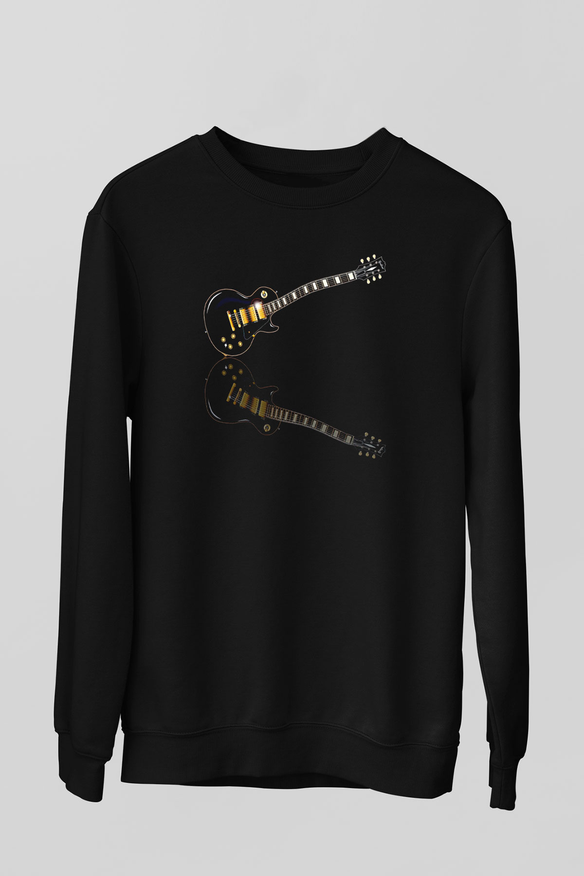 Elektro Gitar Baskılı Unisex Siyah Sweatshirt