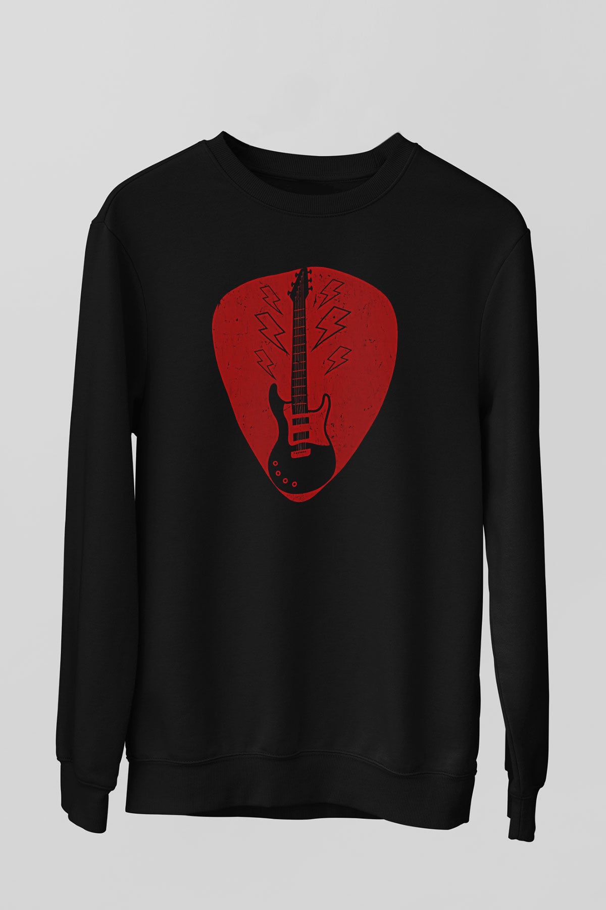 Elektro Gitar Baskılı Unisex Siyah Sweatshirt