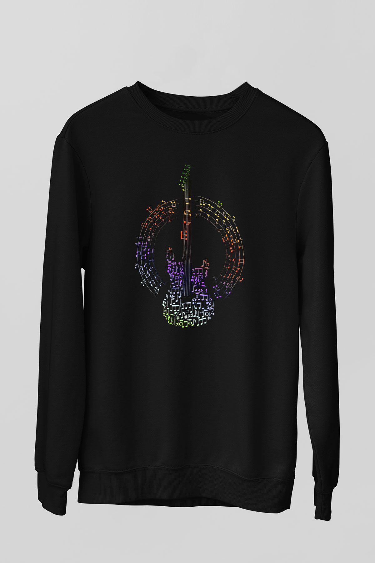 Elektro Gitar Baskılı Unisex Siyah Sweatshirt