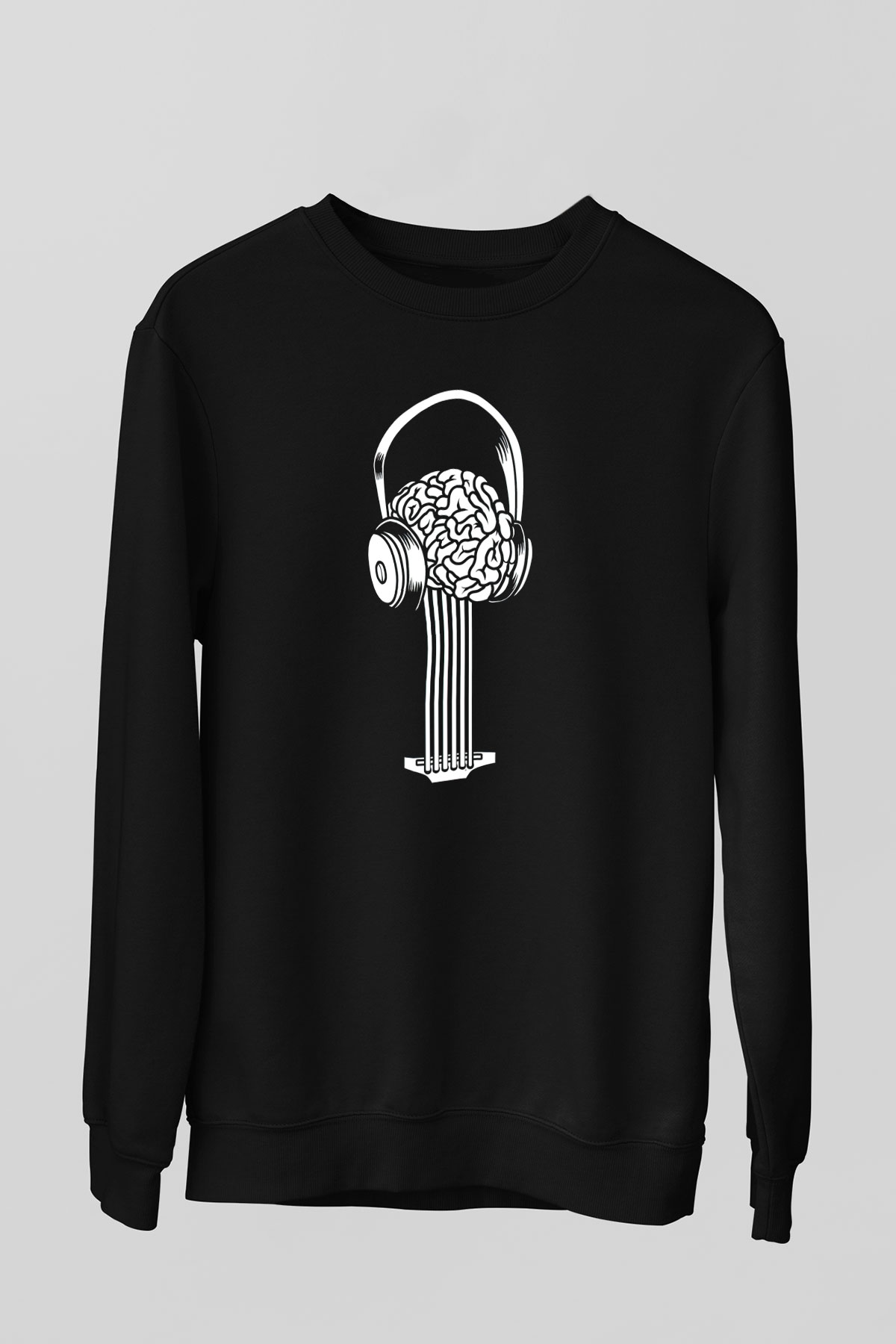 Elektro Gitar Baskılı Unisex Siyah Sweatshirt