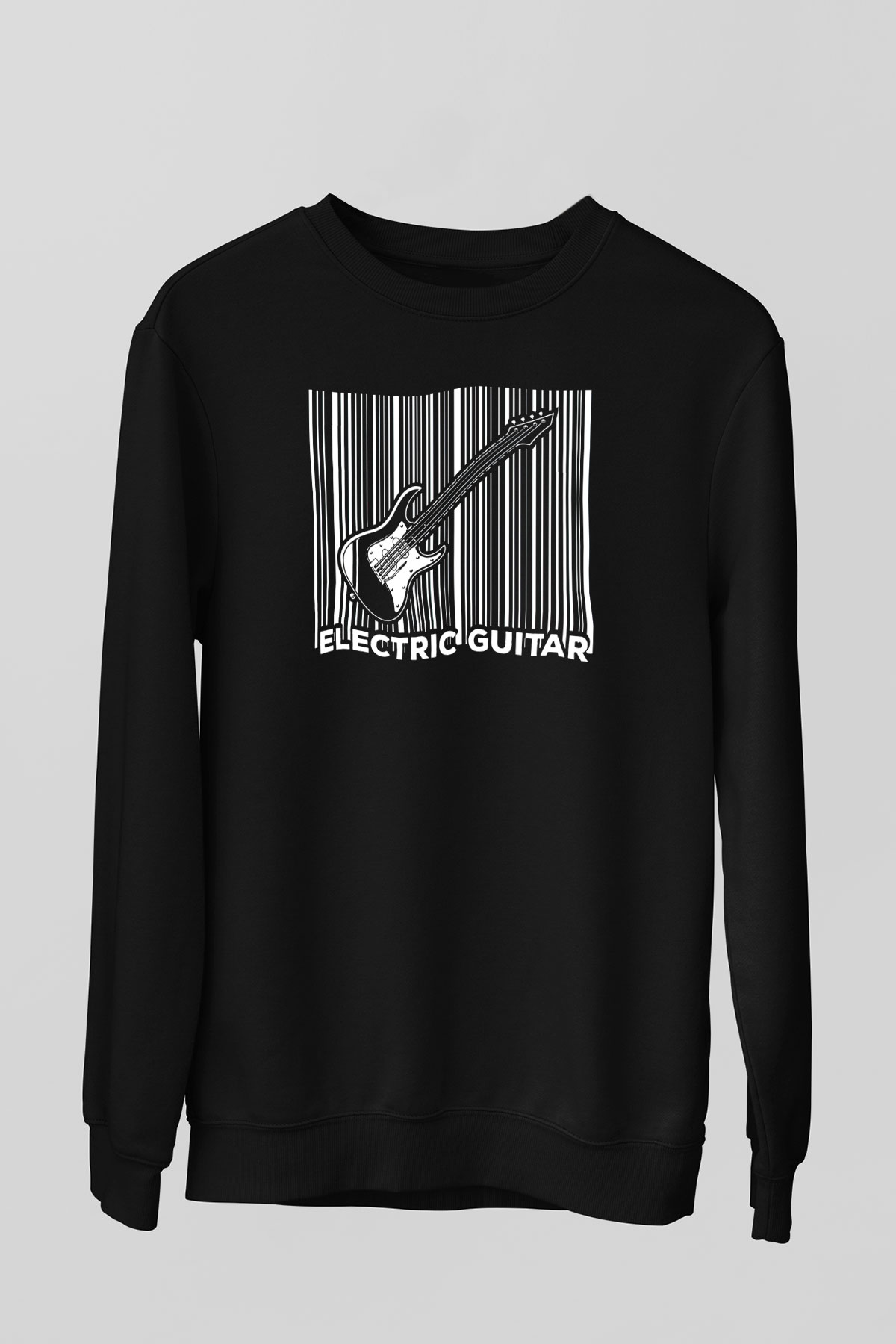 Elektro Gitar Baskılı Unisex Siyah Sweatshirt