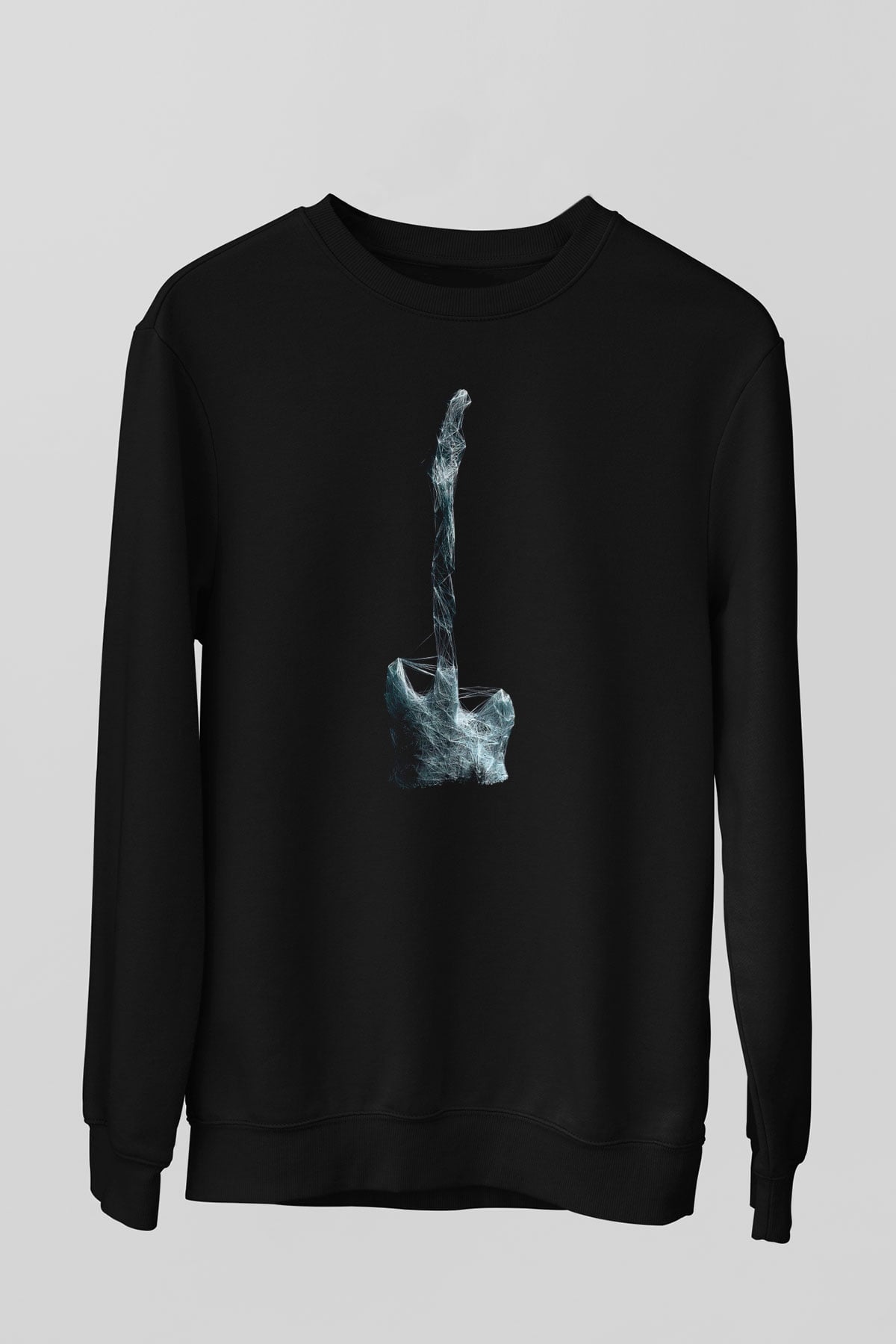 Elektro Gitar Baskılı Unisex Siyah Sweatshirt