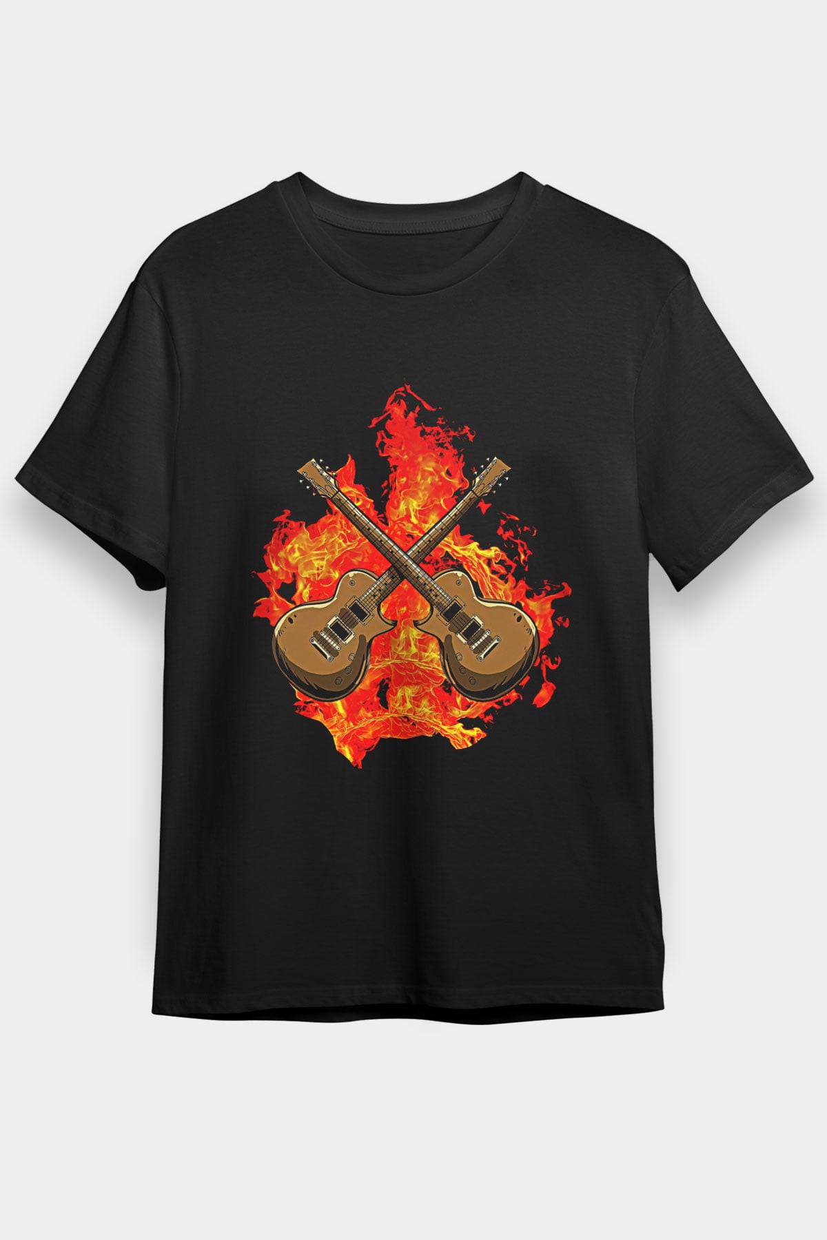 Elektro Gitar Baskılı Unisex Siyah Tişört - Tshirt
