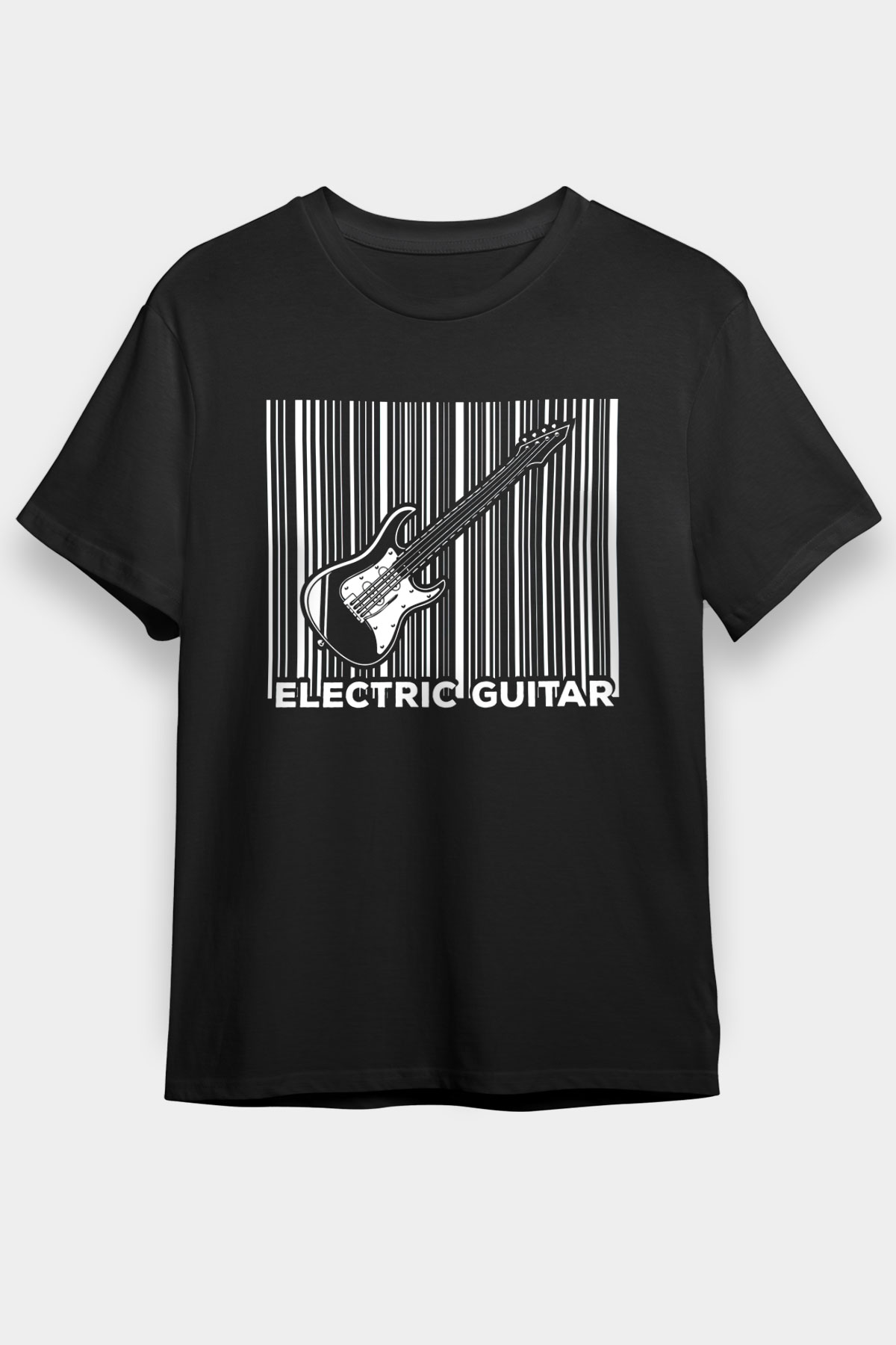 Elektro Gitar Baskılı Unisex Siyah Tişört - Tshirt