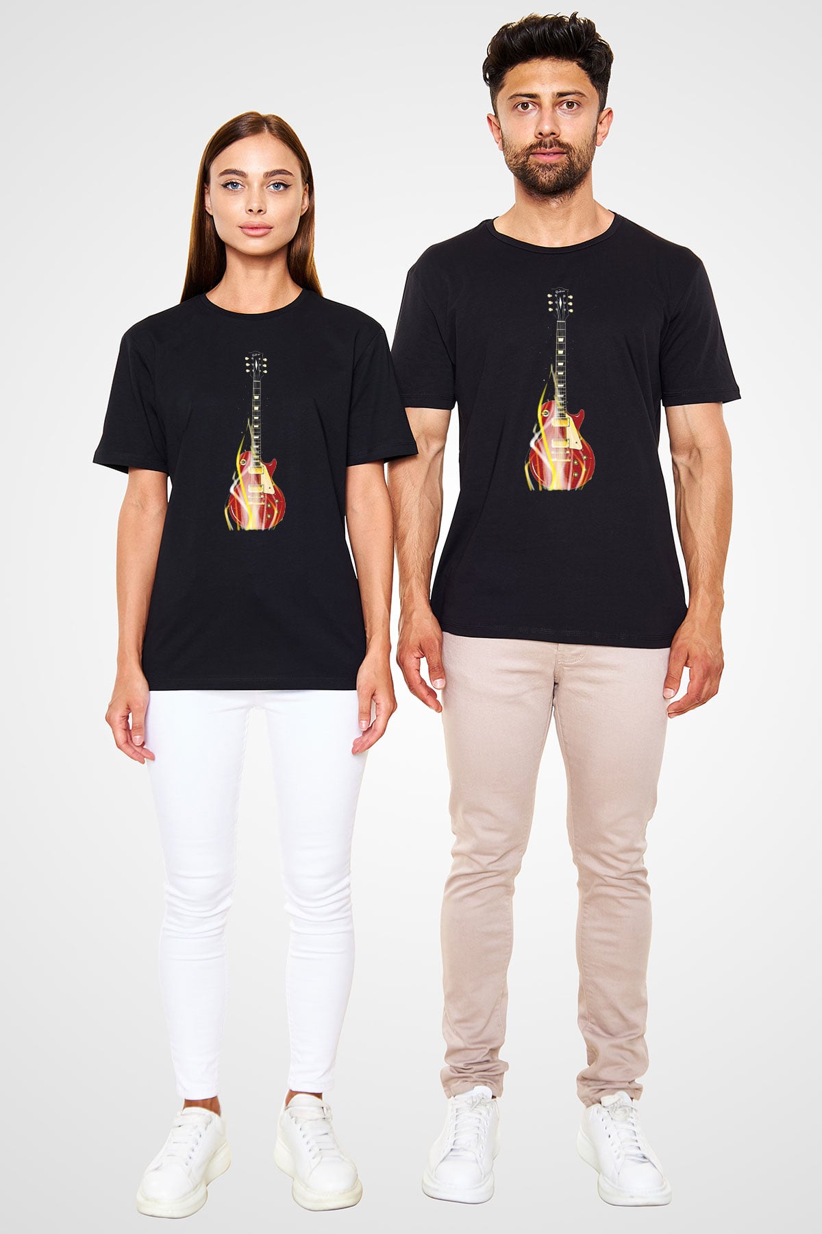 Elektro Gitar Baskılı Unisex Siyah Tişört - Tshirt