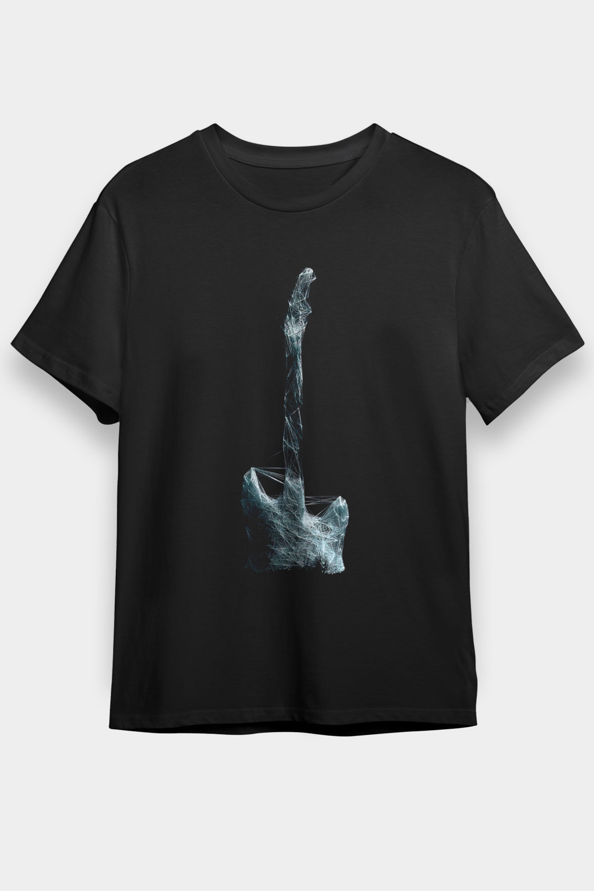 Elektro Gitar Baskılı Unisex Siyah Tişört - Tshirt
