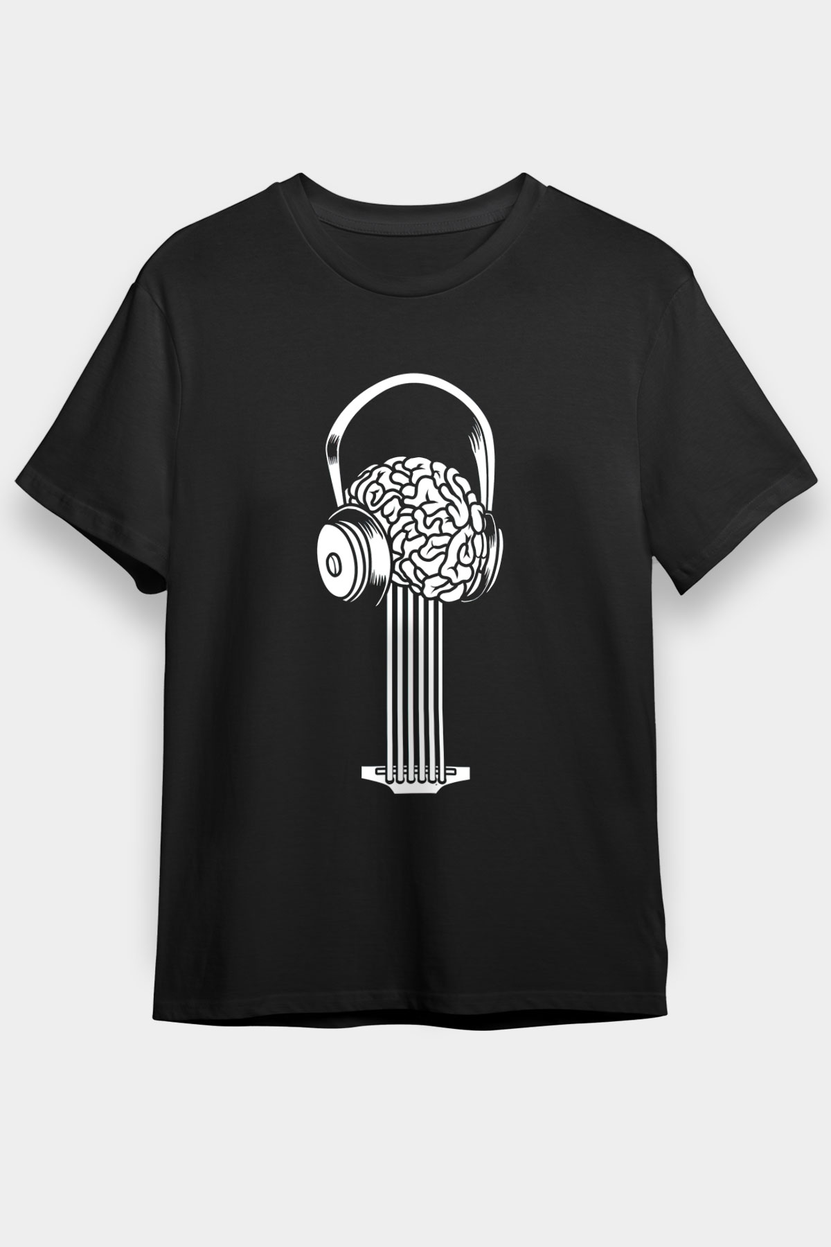 Elektro Gitar Baskılı Unisex Siyah Tişört - Tshirt
