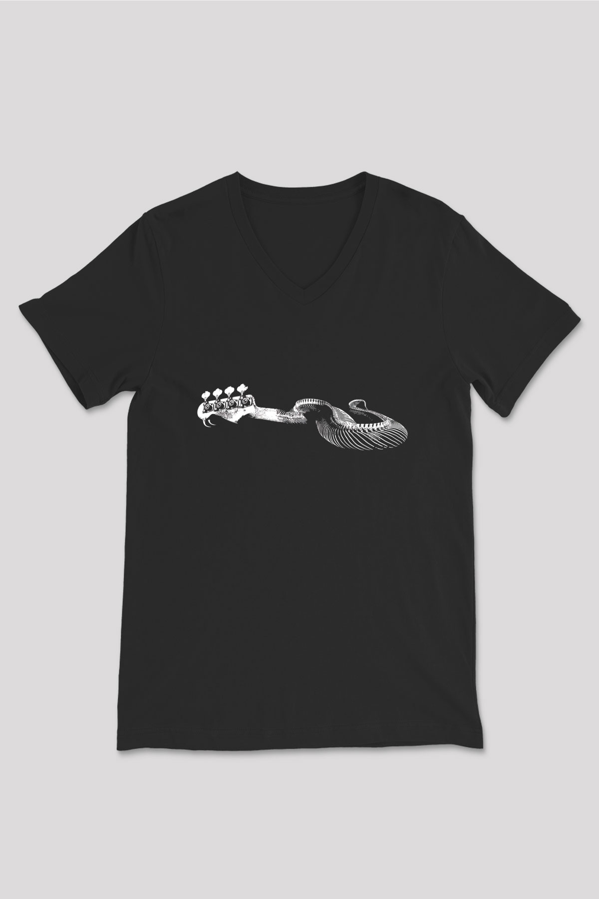 Elektro Gitar Baskılı Unisex Siyah V Yaka Tişört - Tshirt