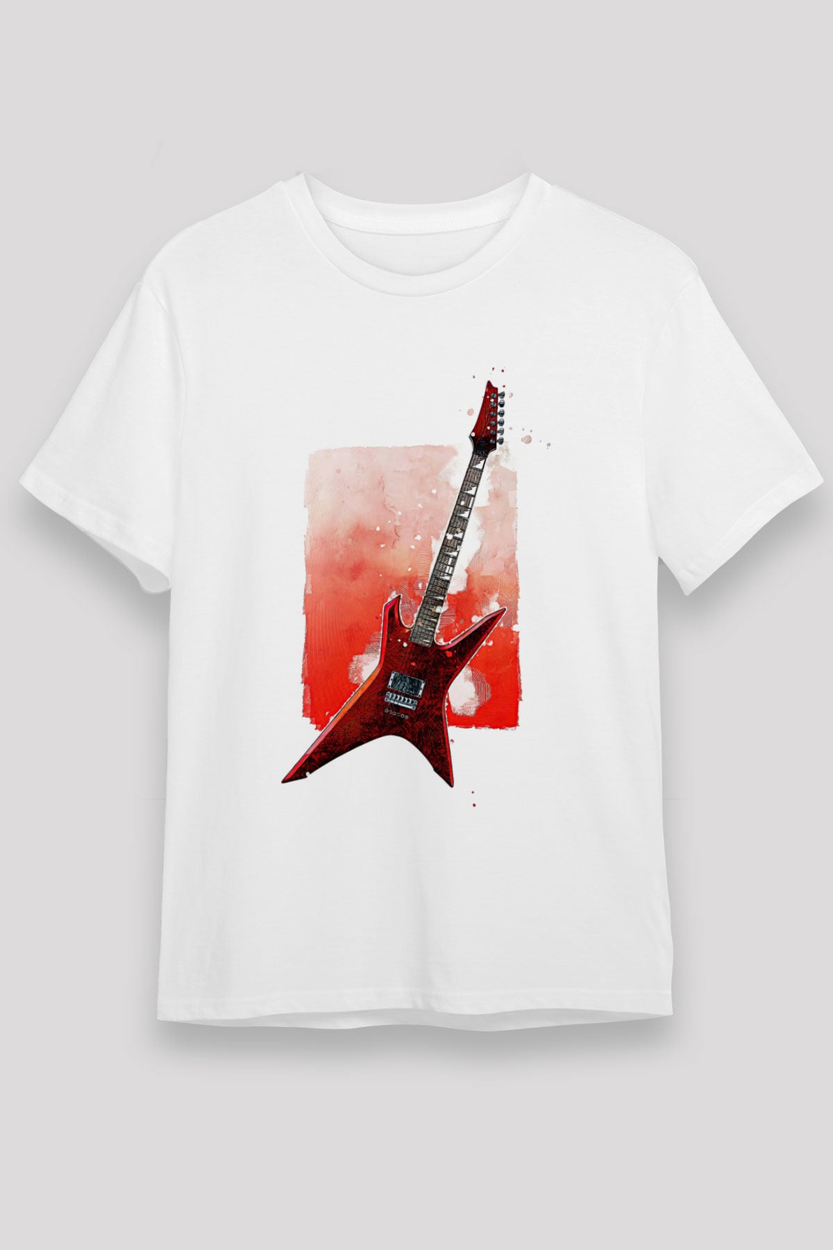 Elektro Gitar Unisex Baskılı Beyaz Tişört - Tshirt