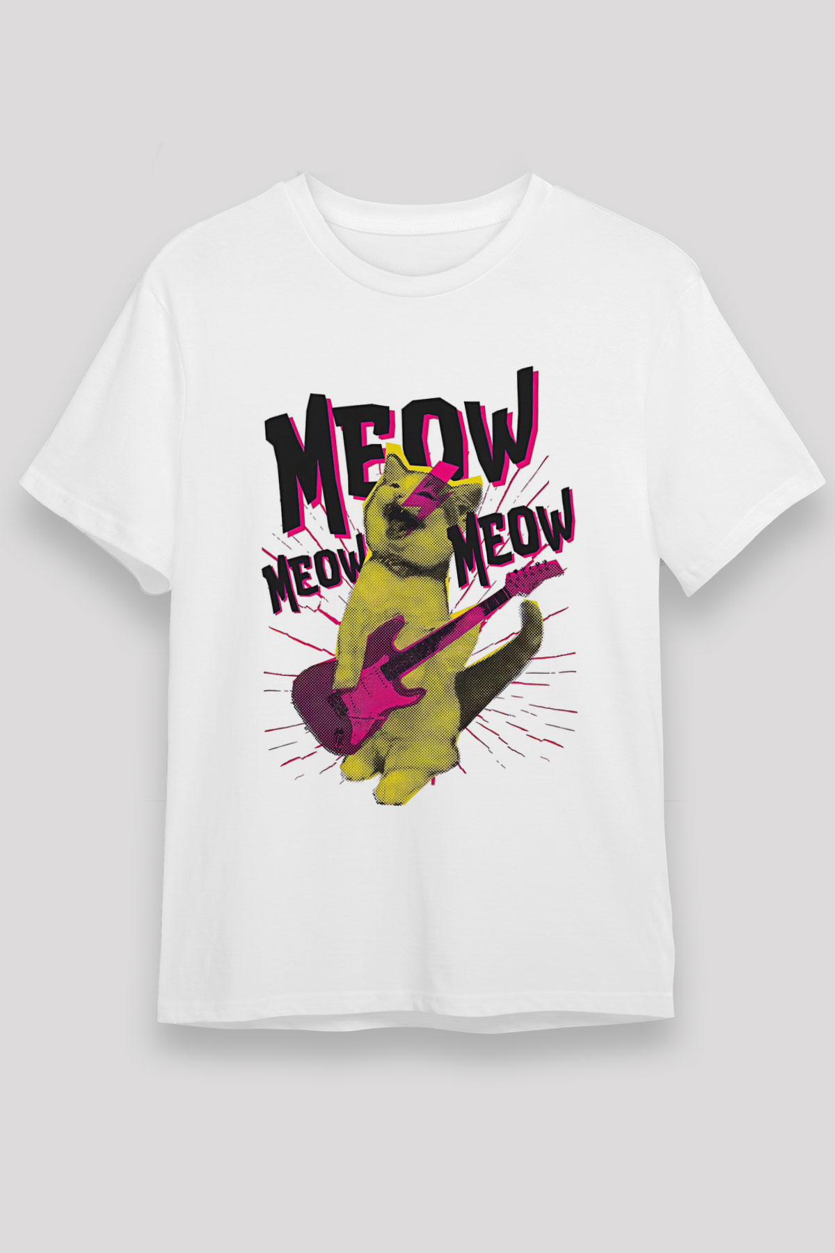 Elektro Gitar Unisex Baskılı Beyaz Tişört - Tshirt