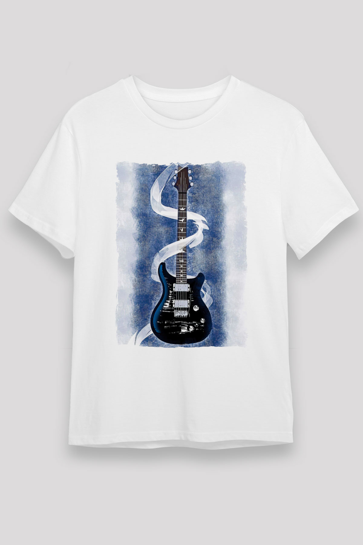 Elektro Gitar Unisex Baskılı Beyaz Tişört - Tshirt