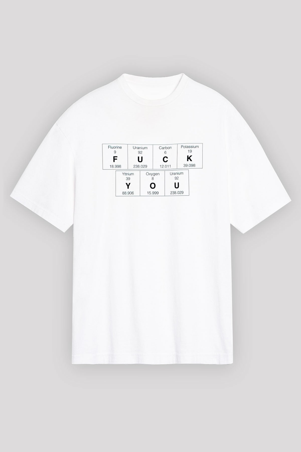 Elementler Uranyum Karbon Baskılı Unisex Beyaz Oversize Tişört