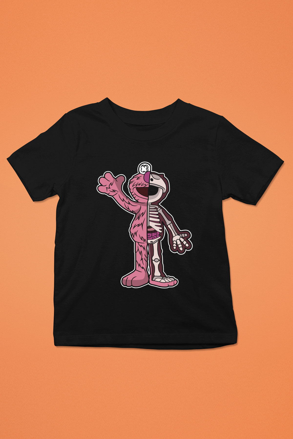 Elmo Half Skeleton Baskılı Unisex Siyah Çocuk Tişört