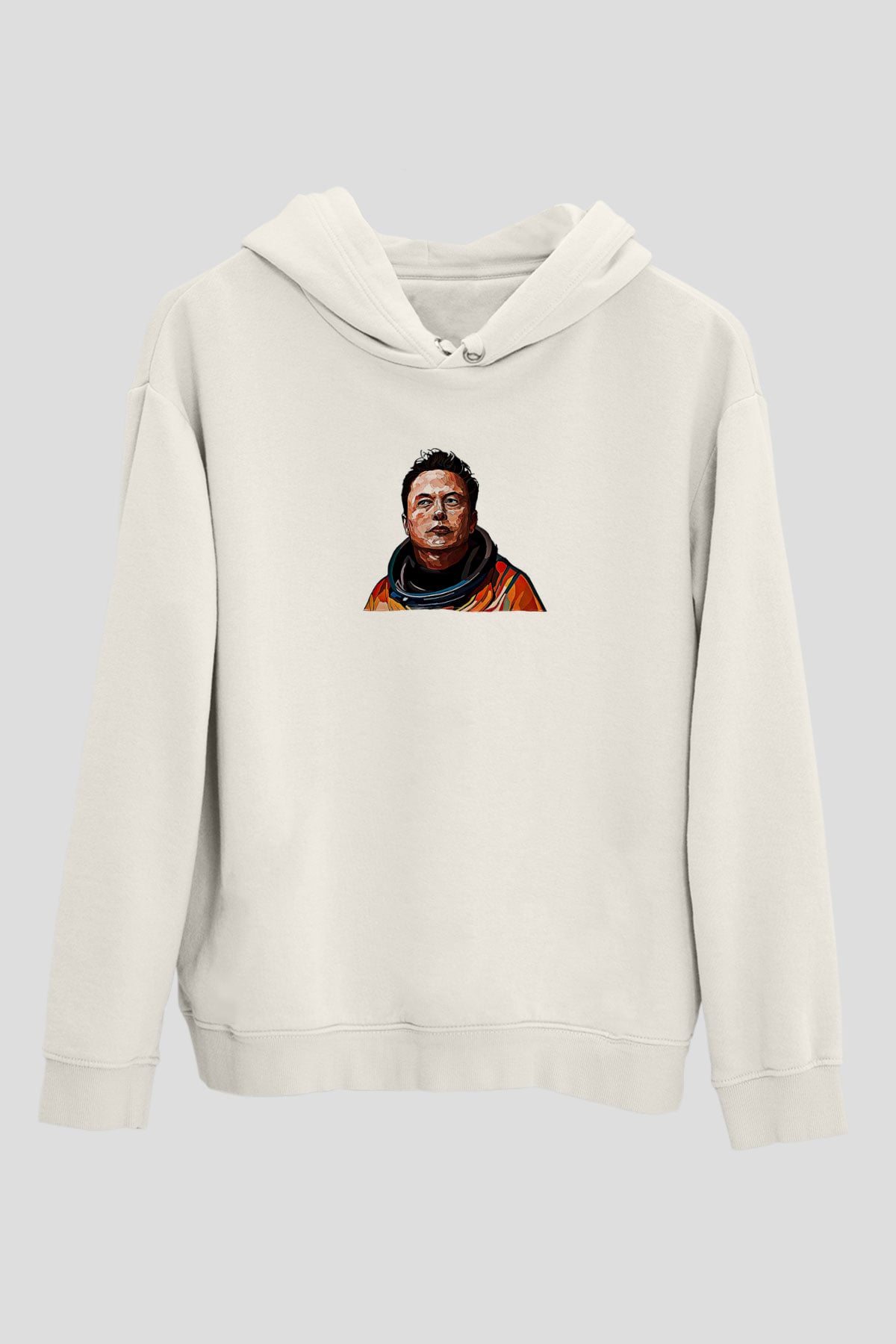 Elon Musk Baskılı Beyaz Unisex Kapüşonlu Sweatshirt