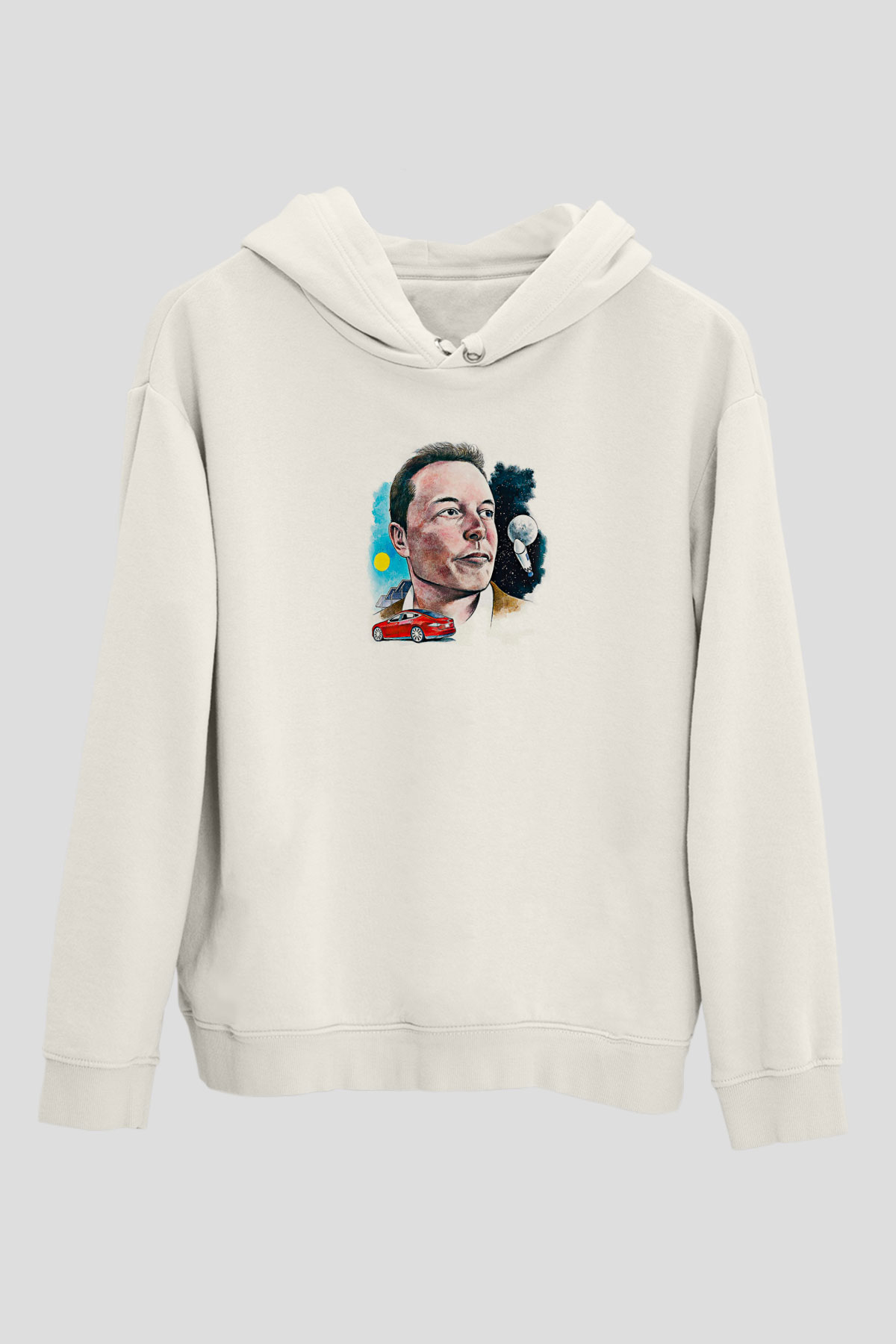 Elon Musk Baskılı Beyaz Unisex Kapüşonlu Sweatshirt
