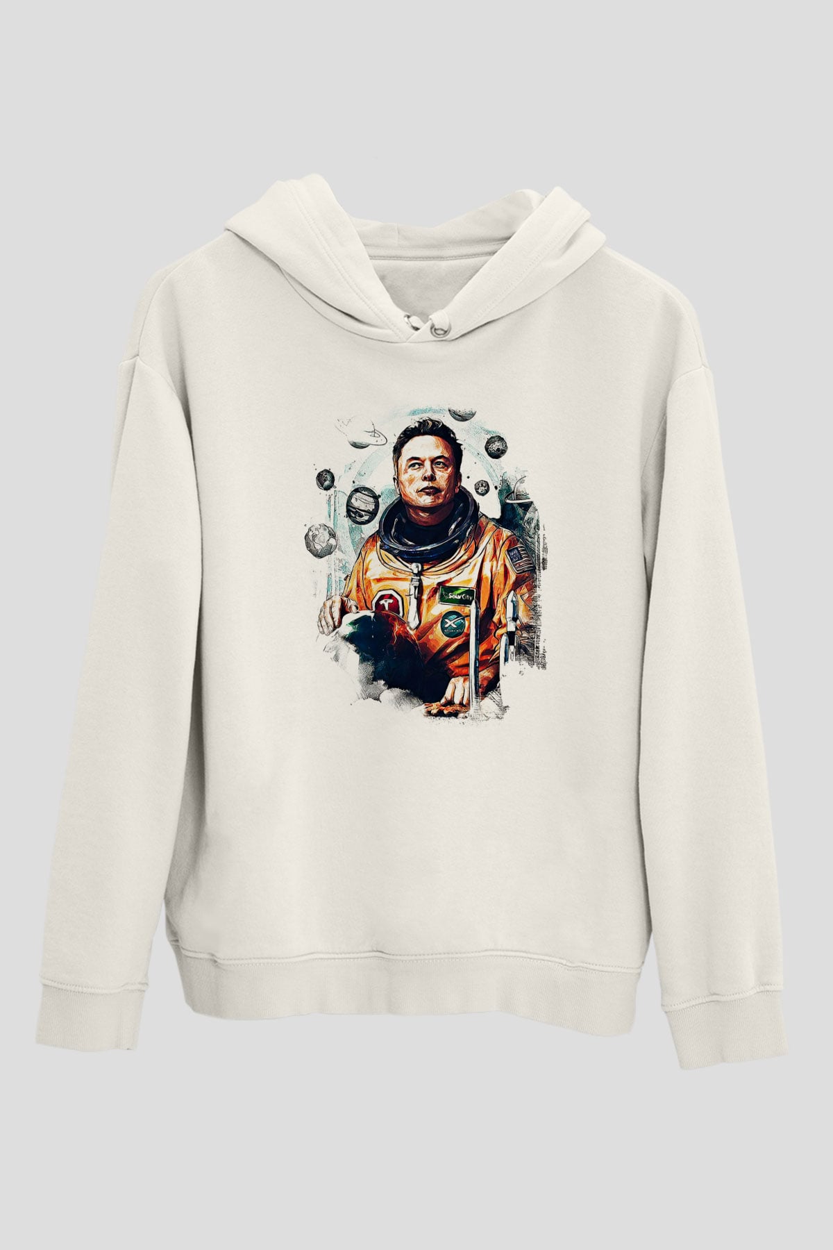 Elon Musk Baskılı Beyaz Unisex Kapüşonlu Sweatshirt