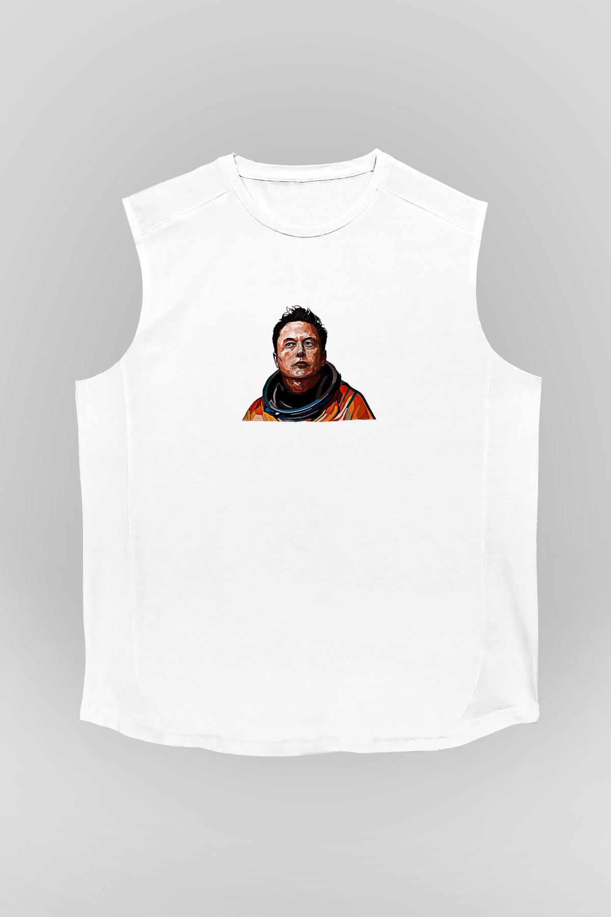 Elon Musk Baskılı Beyaz Unisex Kolsuz Tişört - Tshirt