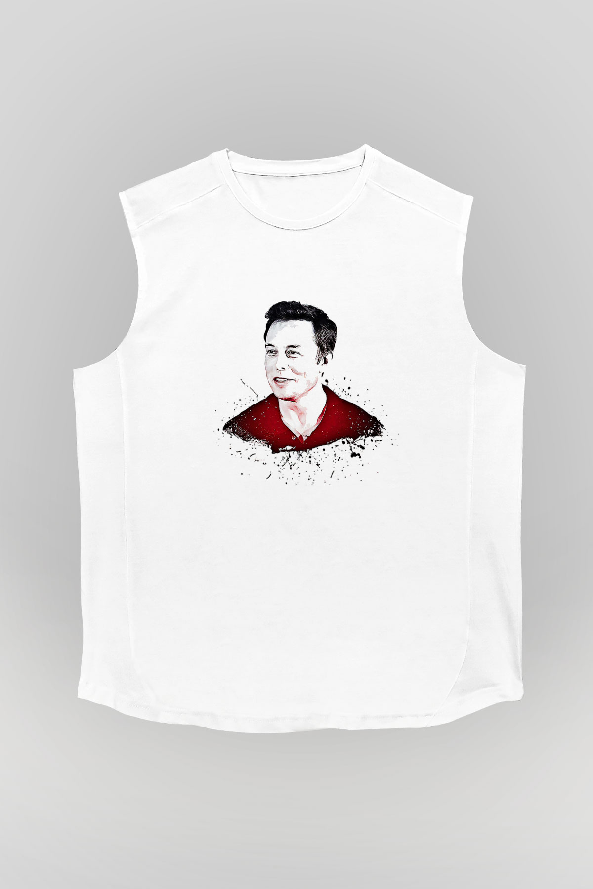 Elon Musk Baskılı Beyaz Unisex Kolsuz Tişört - Tshirt