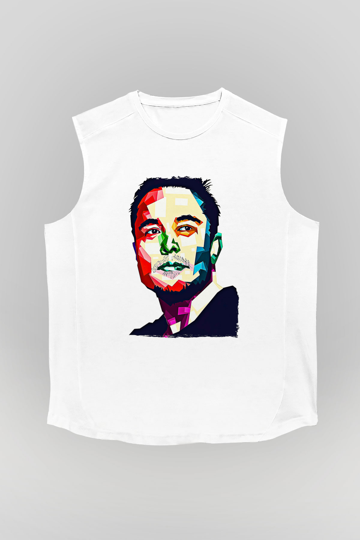 Elon Musk Baskılı Beyaz Unisex Kolsuz Tişört - Tshirt