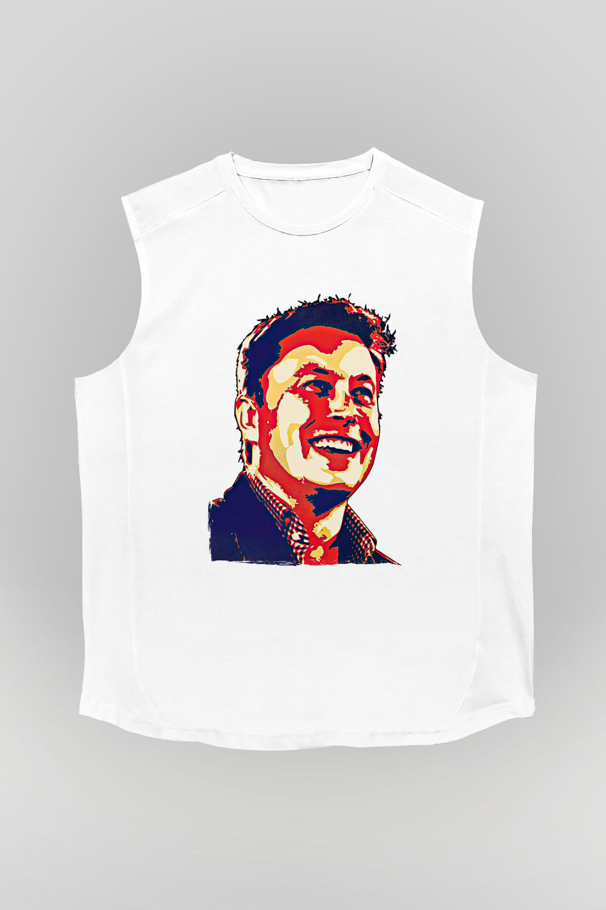 Elon Musk Baskılı Beyaz Unisex Kolsuz Tişört - Tshirt