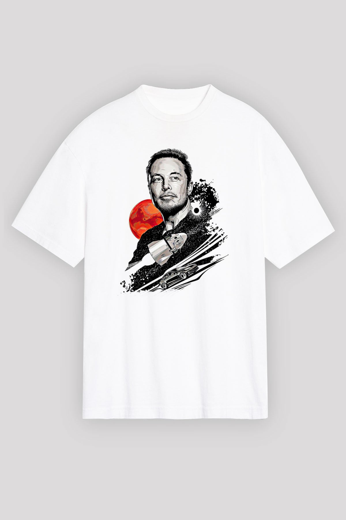 Elon Musk Baskılı Beyaz Unisex Oversize Tişört - Tshirt