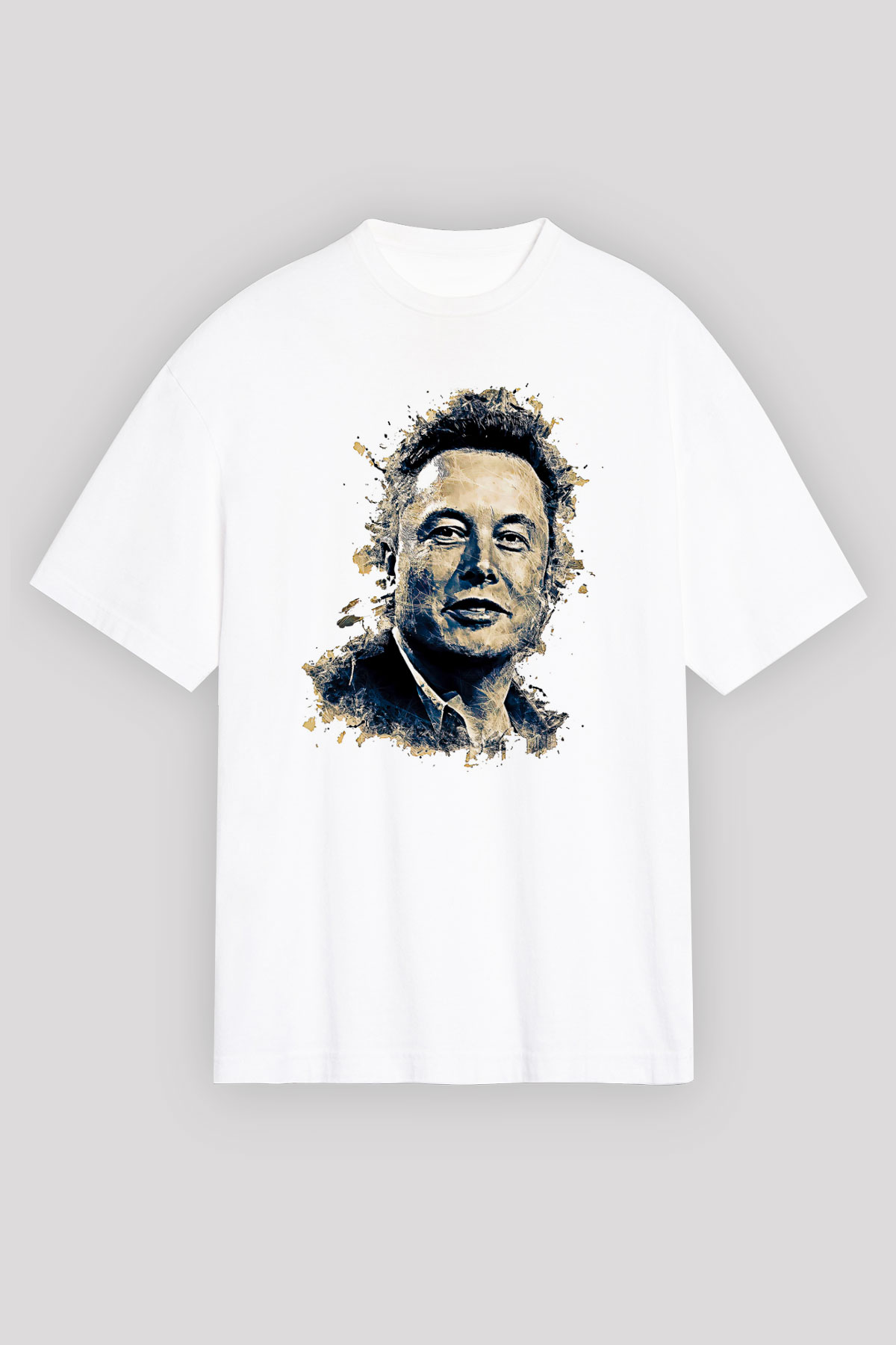 Elon Musk Baskılı Beyaz Unisex Oversize Tişört - Tshirt