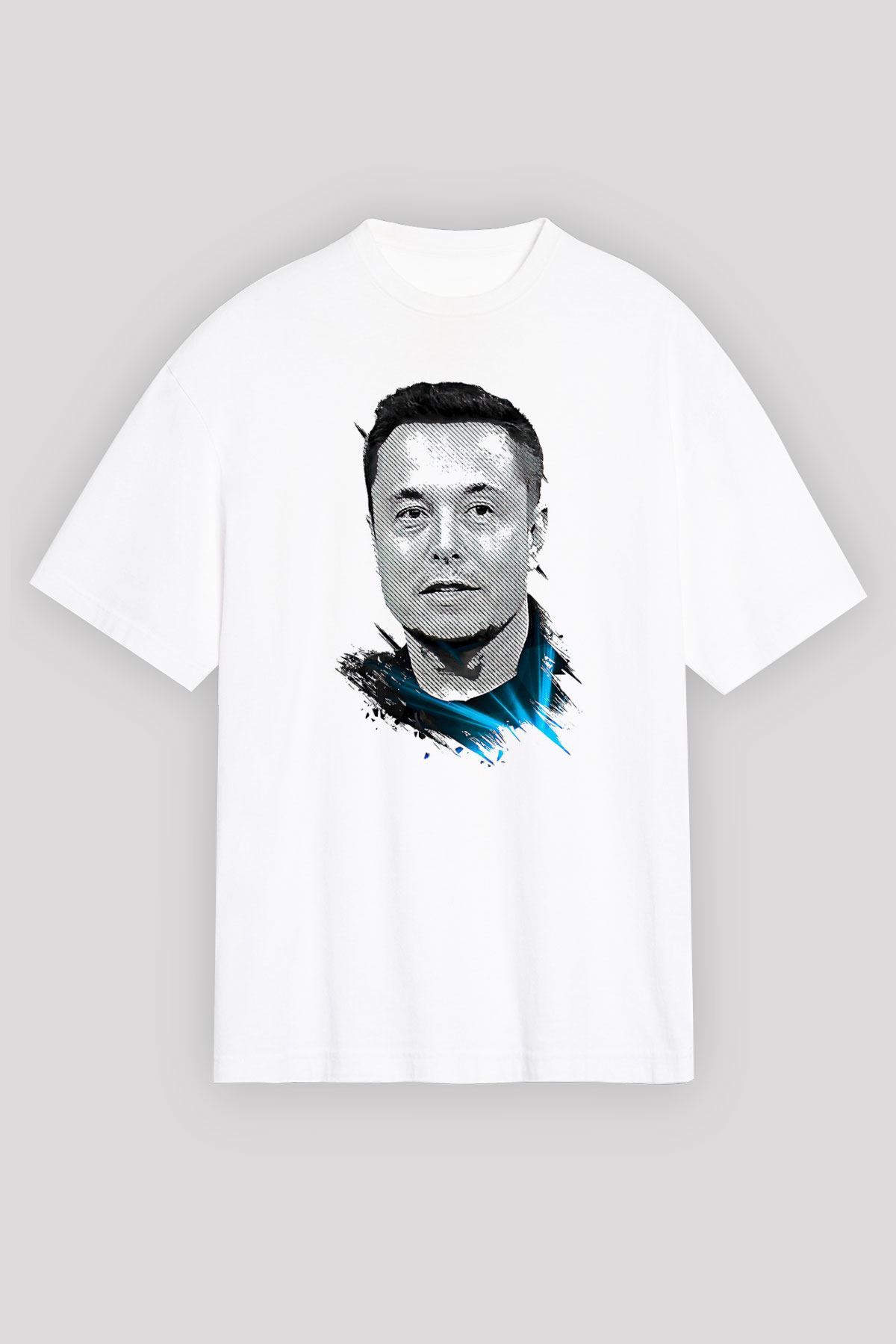 Elon Musk Baskılı Beyaz Unisex Oversize Tişört - Tshirt