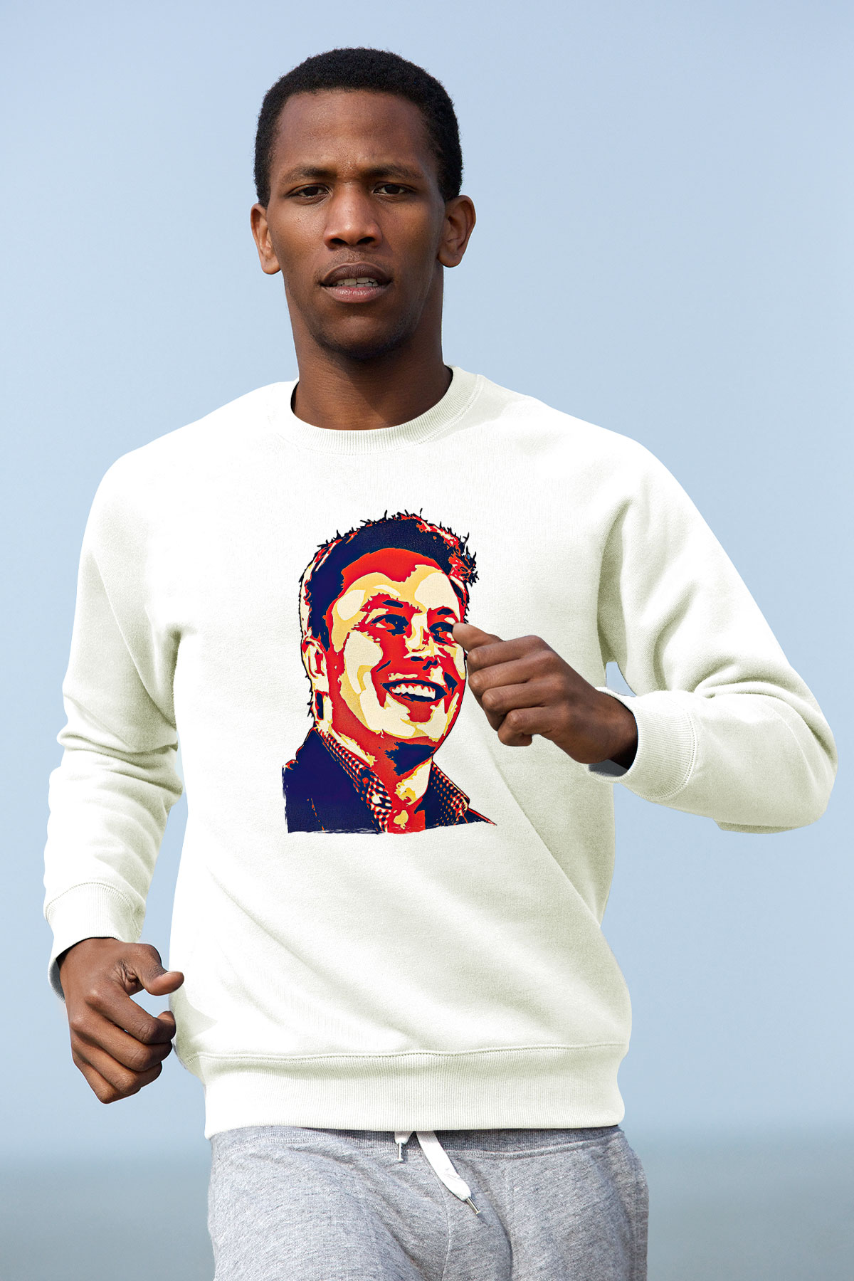 Elon Musk Baskılı Beyaz Unisex Sweatshirt