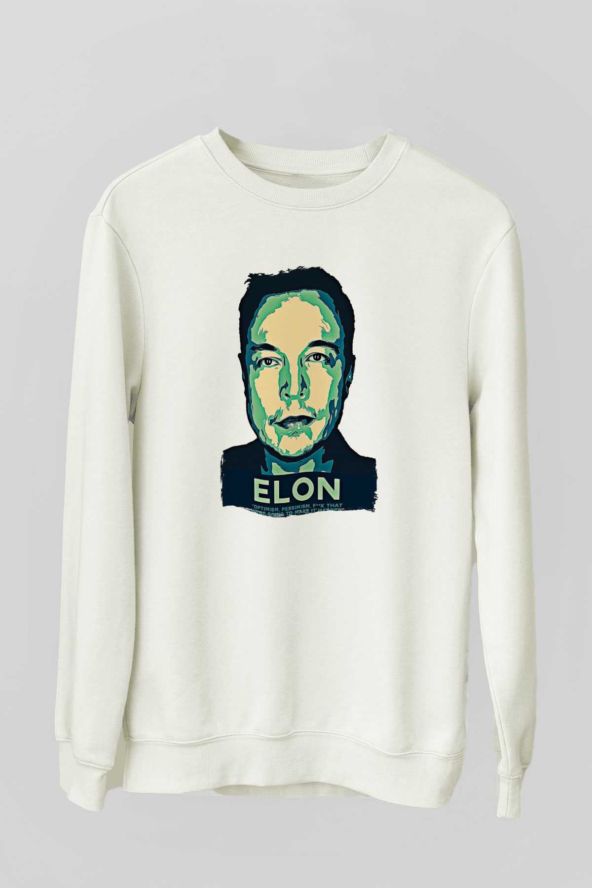 Elon Musk Baskılı Beyaz Unisex Sweatshirt