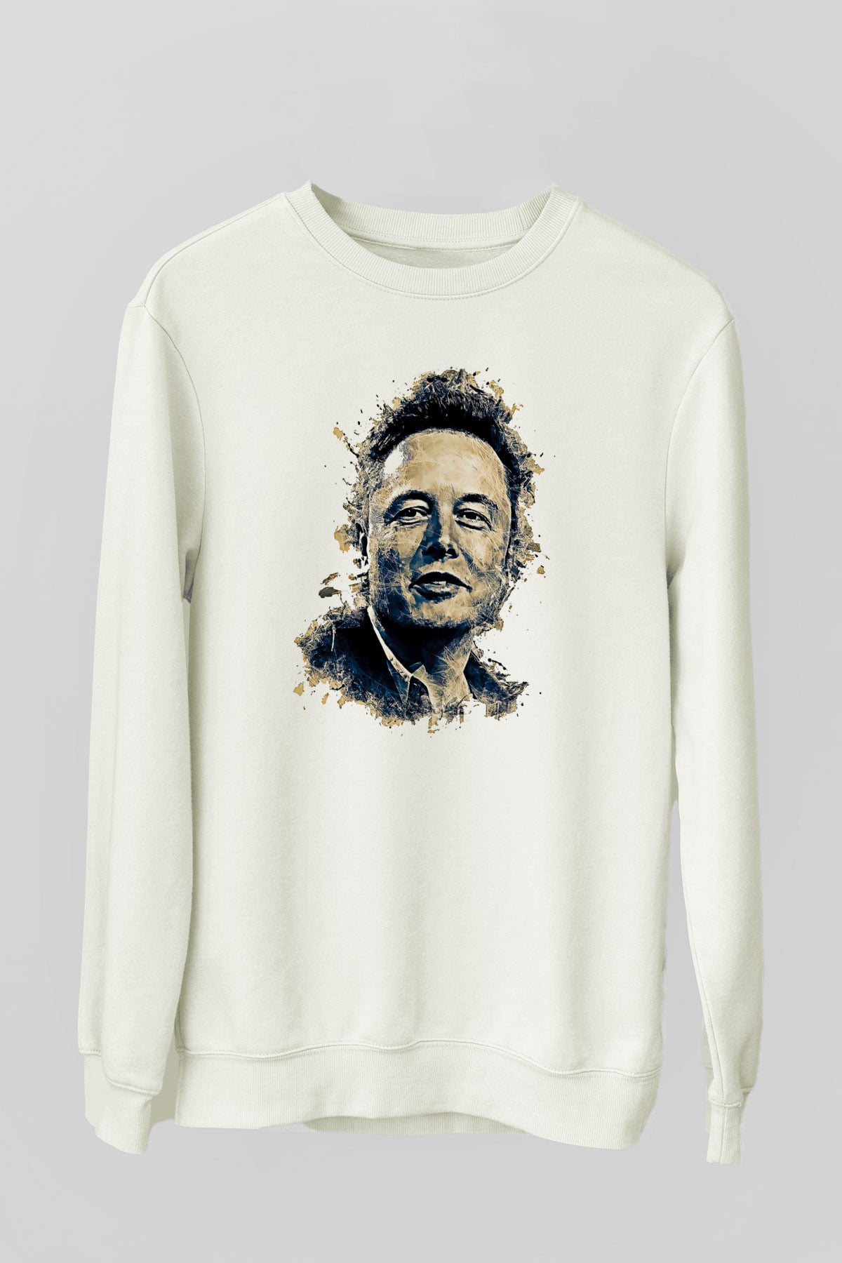 Elon Musk Baskılı Beyaz Unisex Sweatshirt
