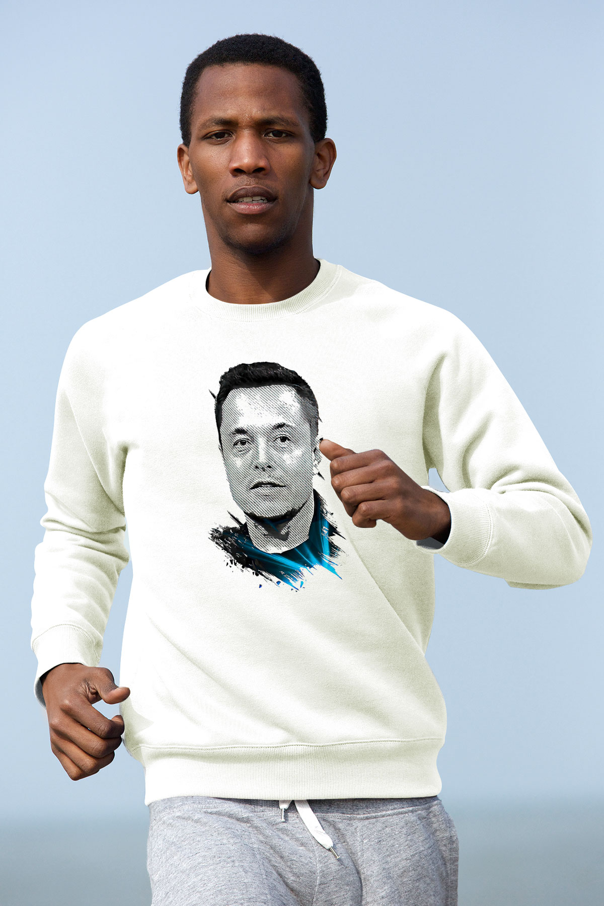 Elon Musk Baskılı Beyaz Unisex Sweatshirt