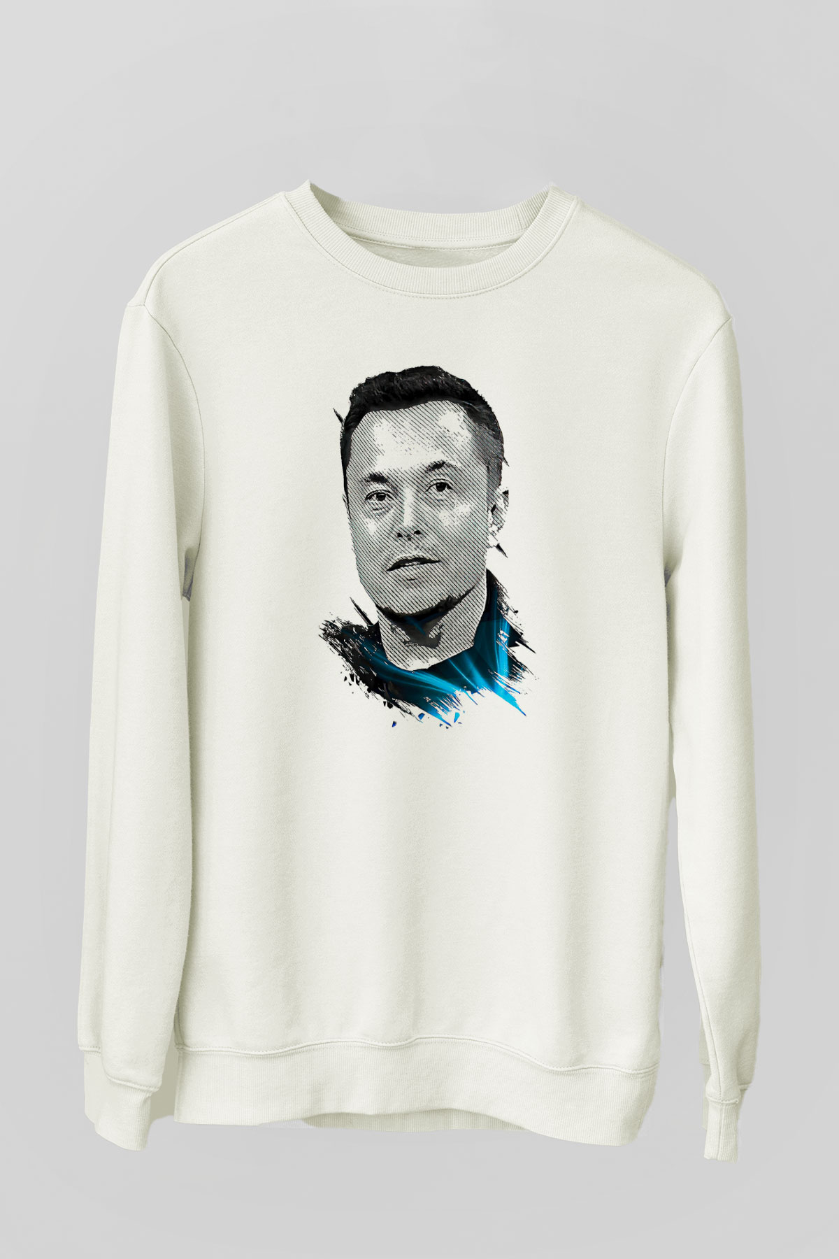 Elon Musk Baskılı Beyaz Unisex Sweatshirt