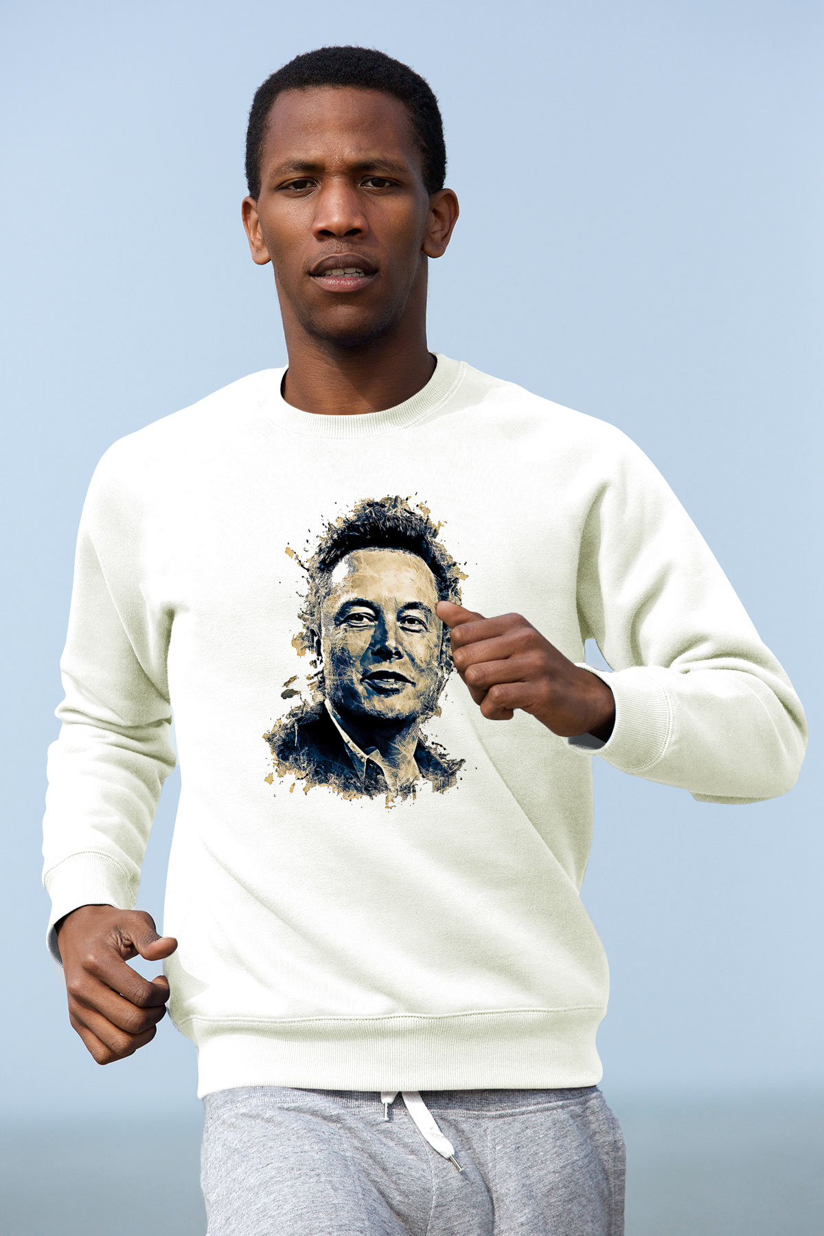 Elon Musk Baskılı Beyaz Unisex Sweatshirt