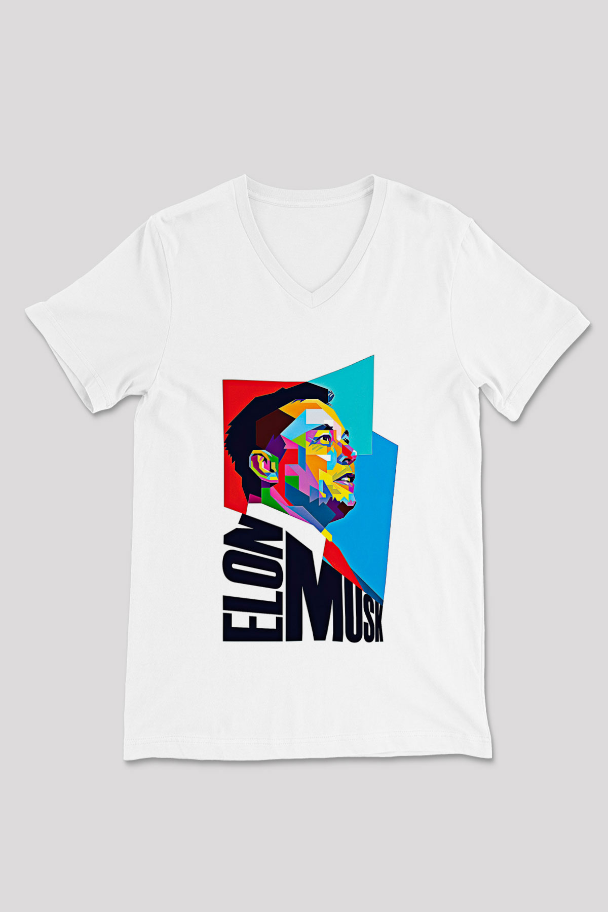 Elon Musk Baskılı Beyaz Unisex V Yaka Tişört - Tshirt
