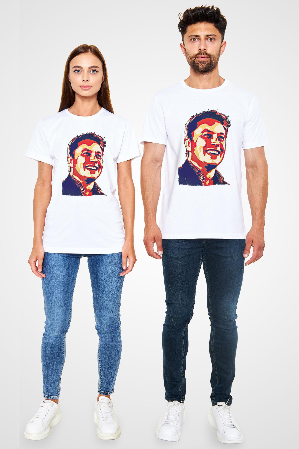 Elon Musk Baskılı Unisex Beyaz Tişört - Tshirt