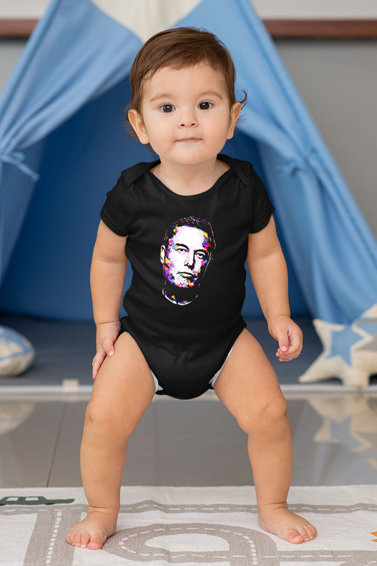 Elon Musk Baskılı Unisex Siyah Bebek Body - Zıbın