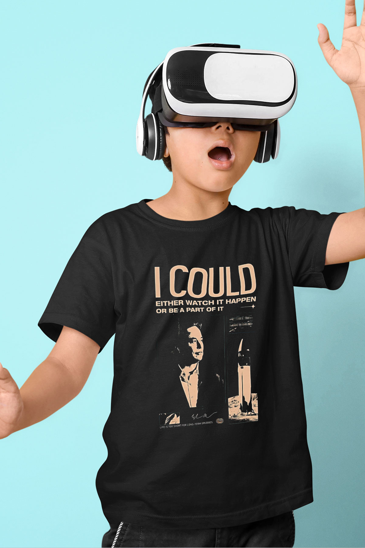 Elon Musk Baskılı Unisex Siyah Çocuk Tişört - Tshirt