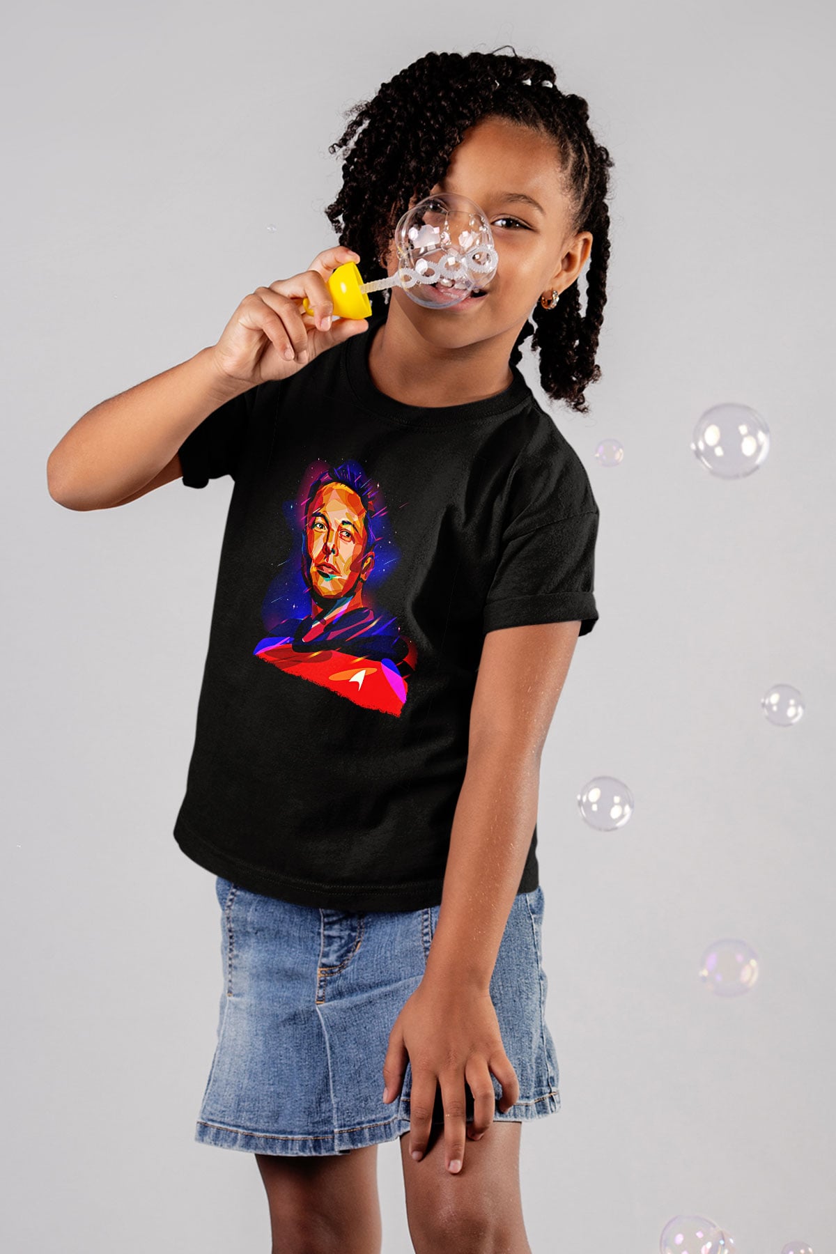 Elon Musk Baskılı Unisex Siyah Çocuk Tişört - Tshirt