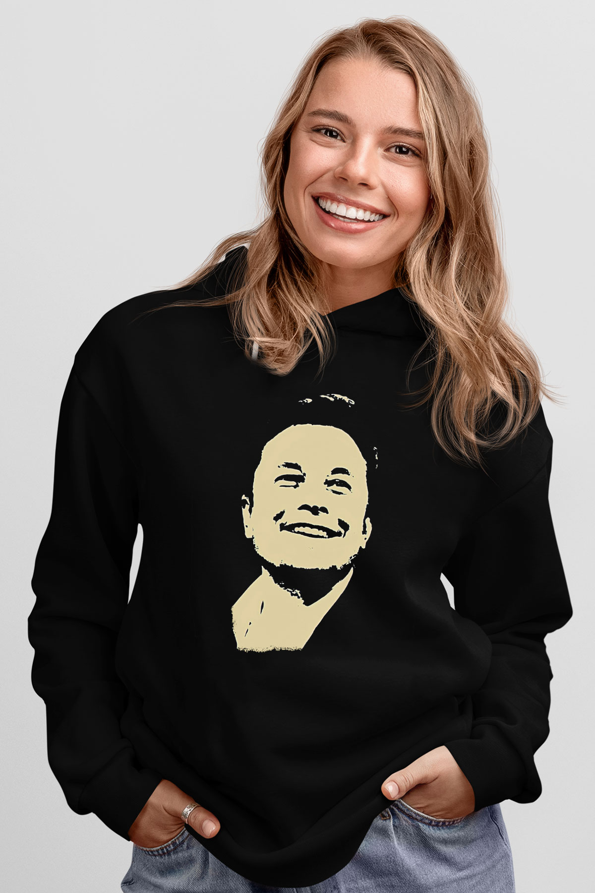 Elon Musk Baskılı Unisex Siyah Kapüşonlu Sweatshirt