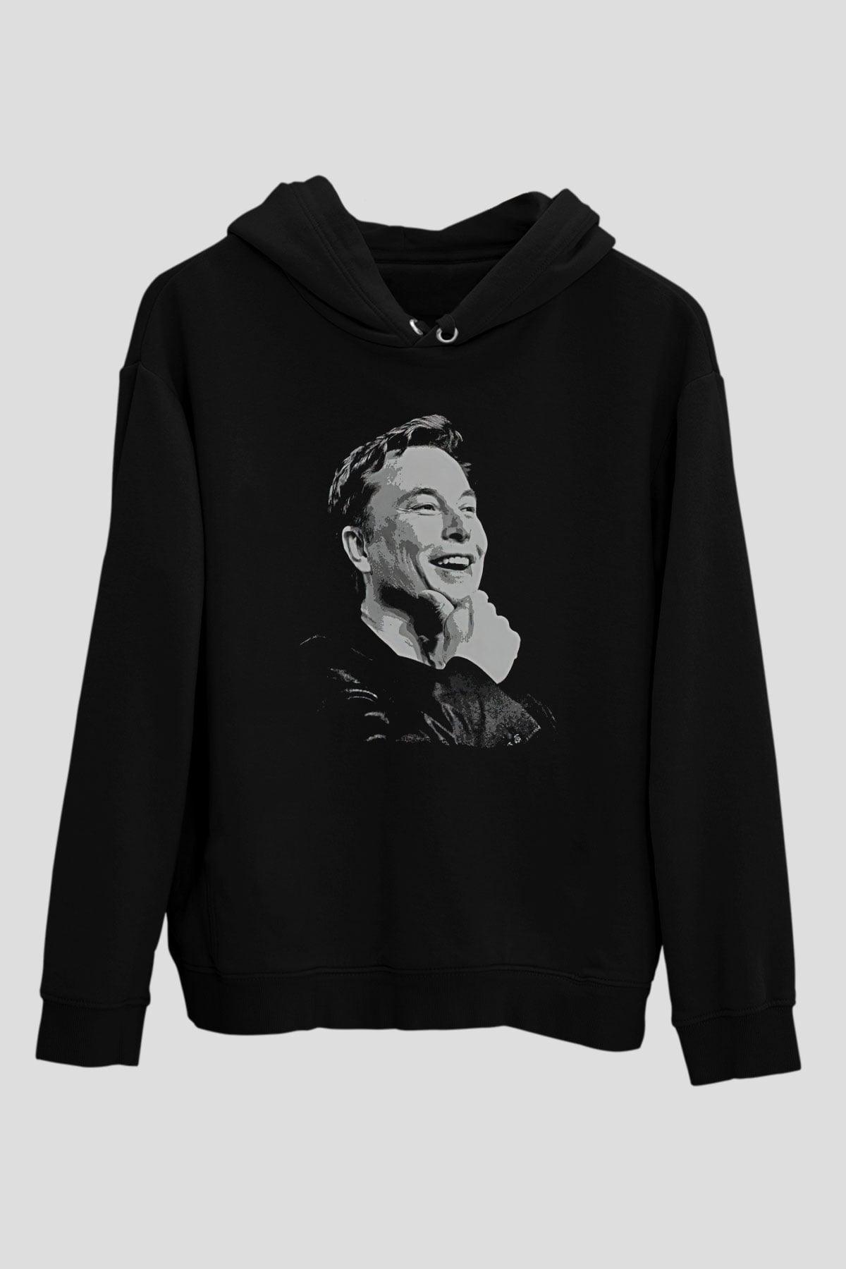 Elon Musk Baskılı Unisex Siyah Kapüşonlu Sweatshirt