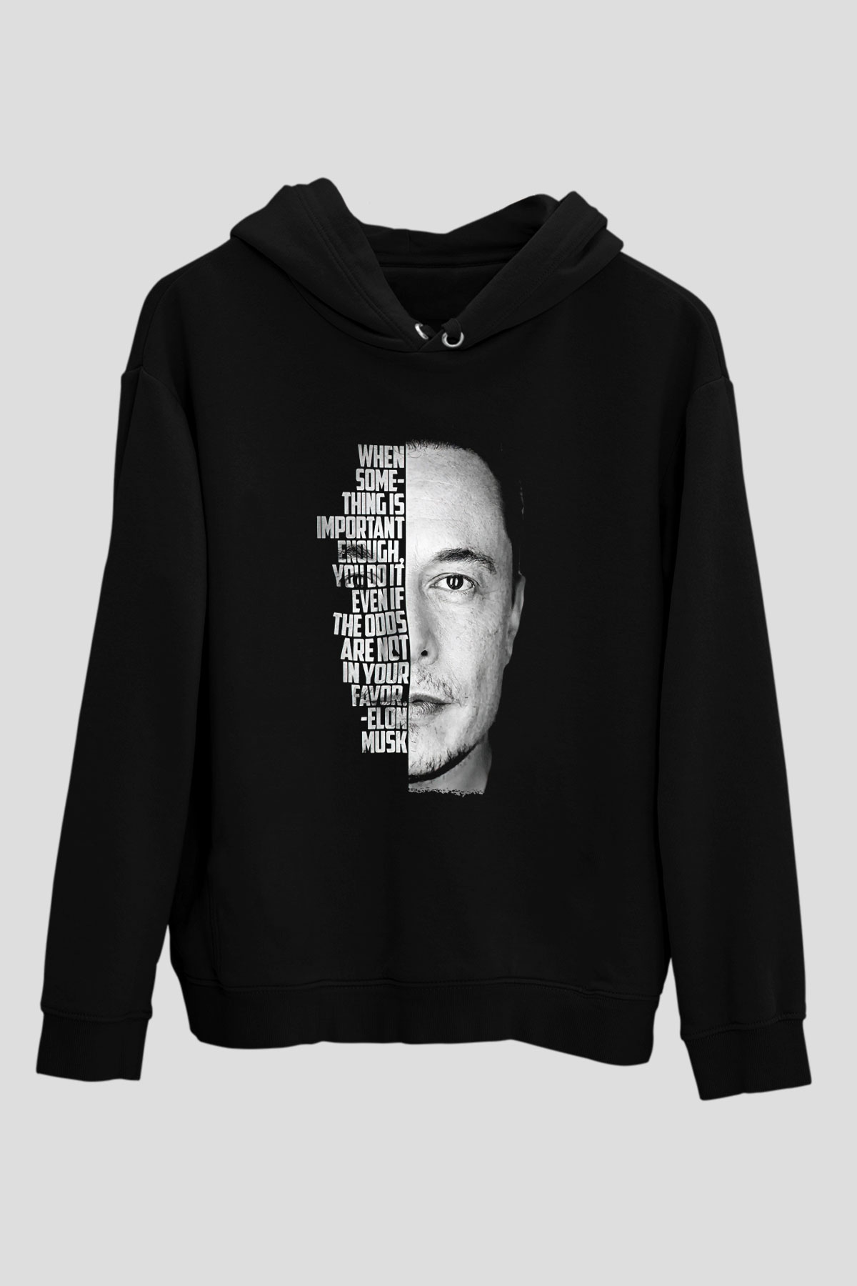 Elon Musk Baskılı Unisex Siyah Kapüşonlu Sweatshirt