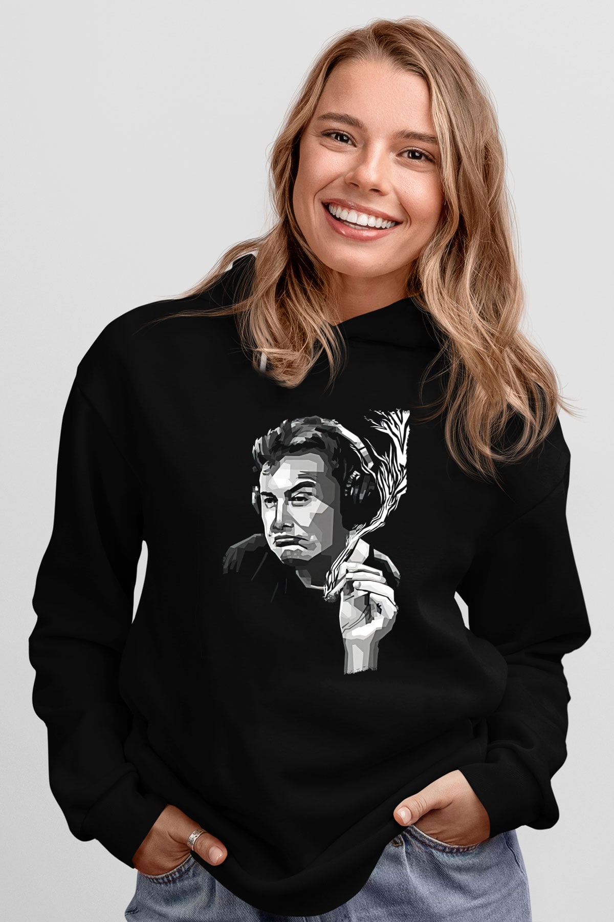 Elon Musk Baskılı Unisex Siyah Kapüşonlu Sweatshirt