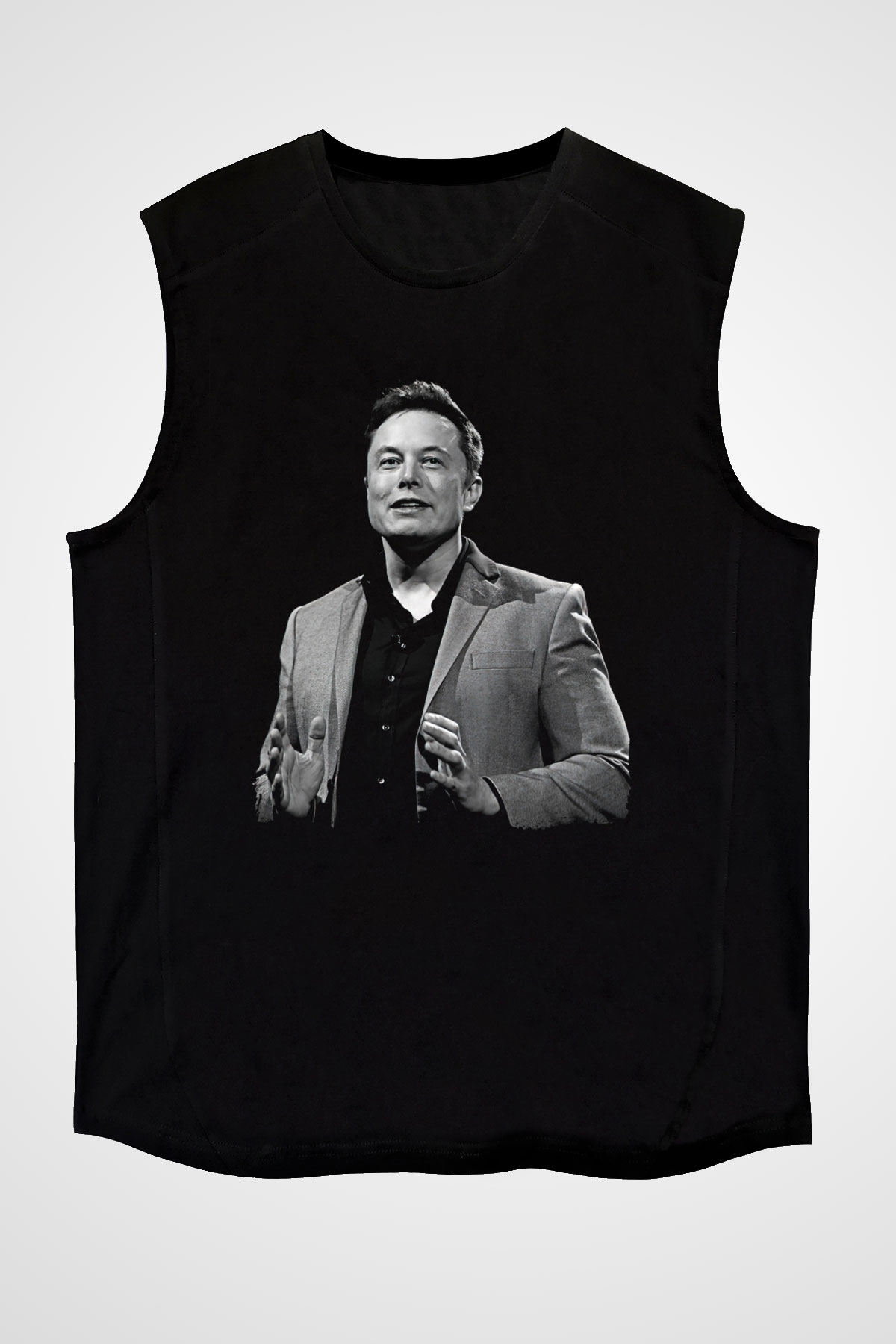 Elon Musk Baskılı Unisex Siyah Kolsuz Tişört - Tshirt