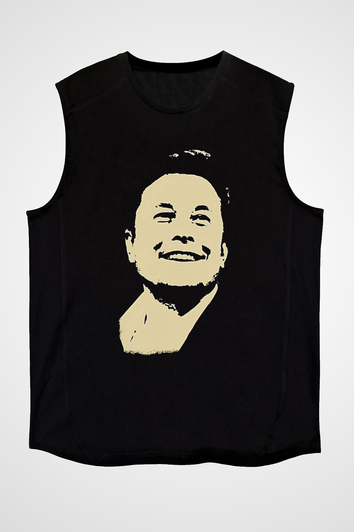 Elon Musk Baskılı Unisex Siyah Kolsuz Tişört - Tshirt