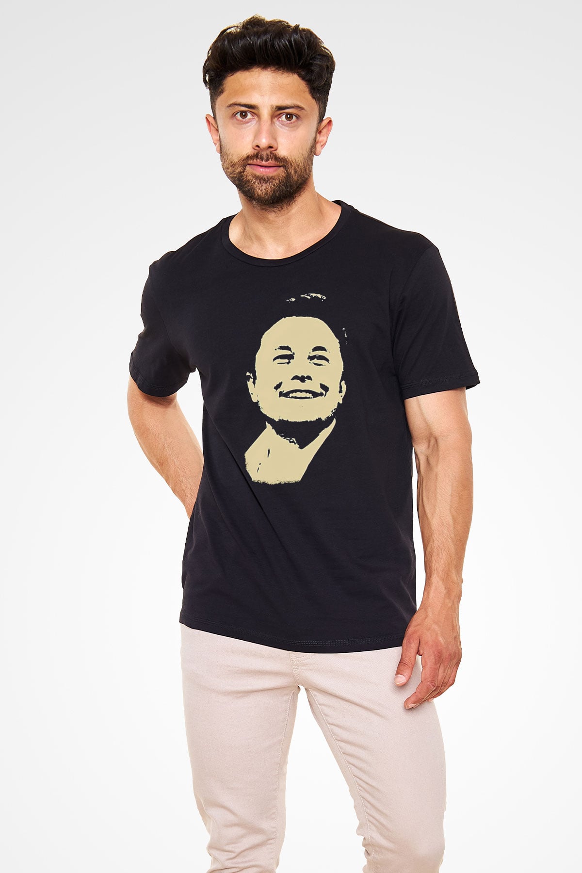 Elon Musk Baskılı Unisex Siyah Tişört - Tshirt