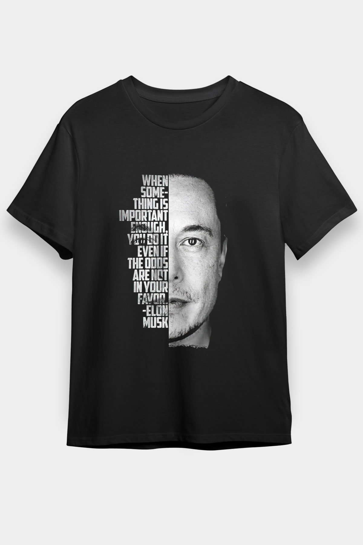Elon Musk Baskılı Unisex Siyah Tişört - Tshirt