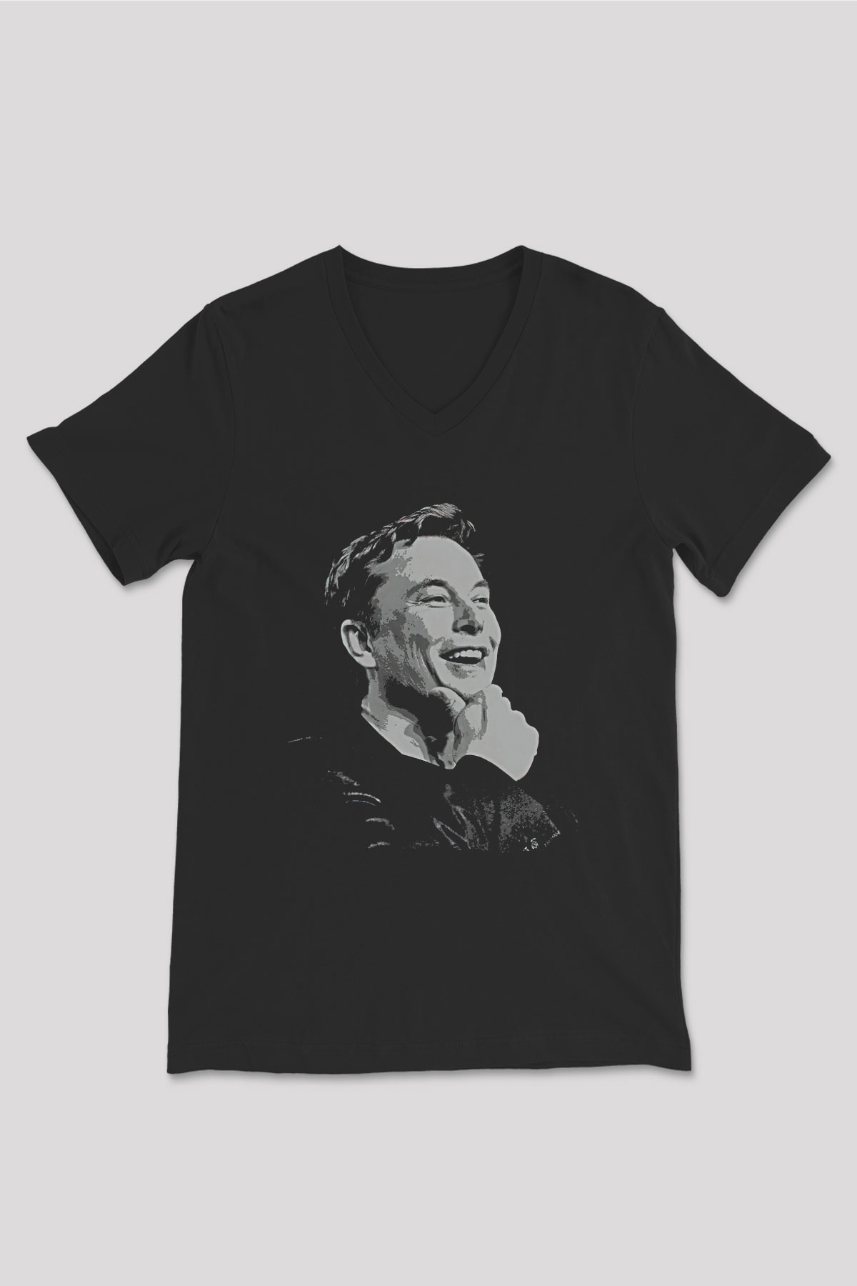 Elon Musk Baskılı Unisex Siyah V Yaka Tişört - Tshirt