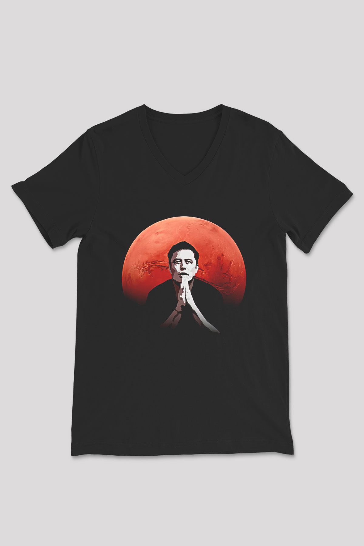Elon Musk Baskılı Unisex Siyah V Yaka Tişört - Tshirt