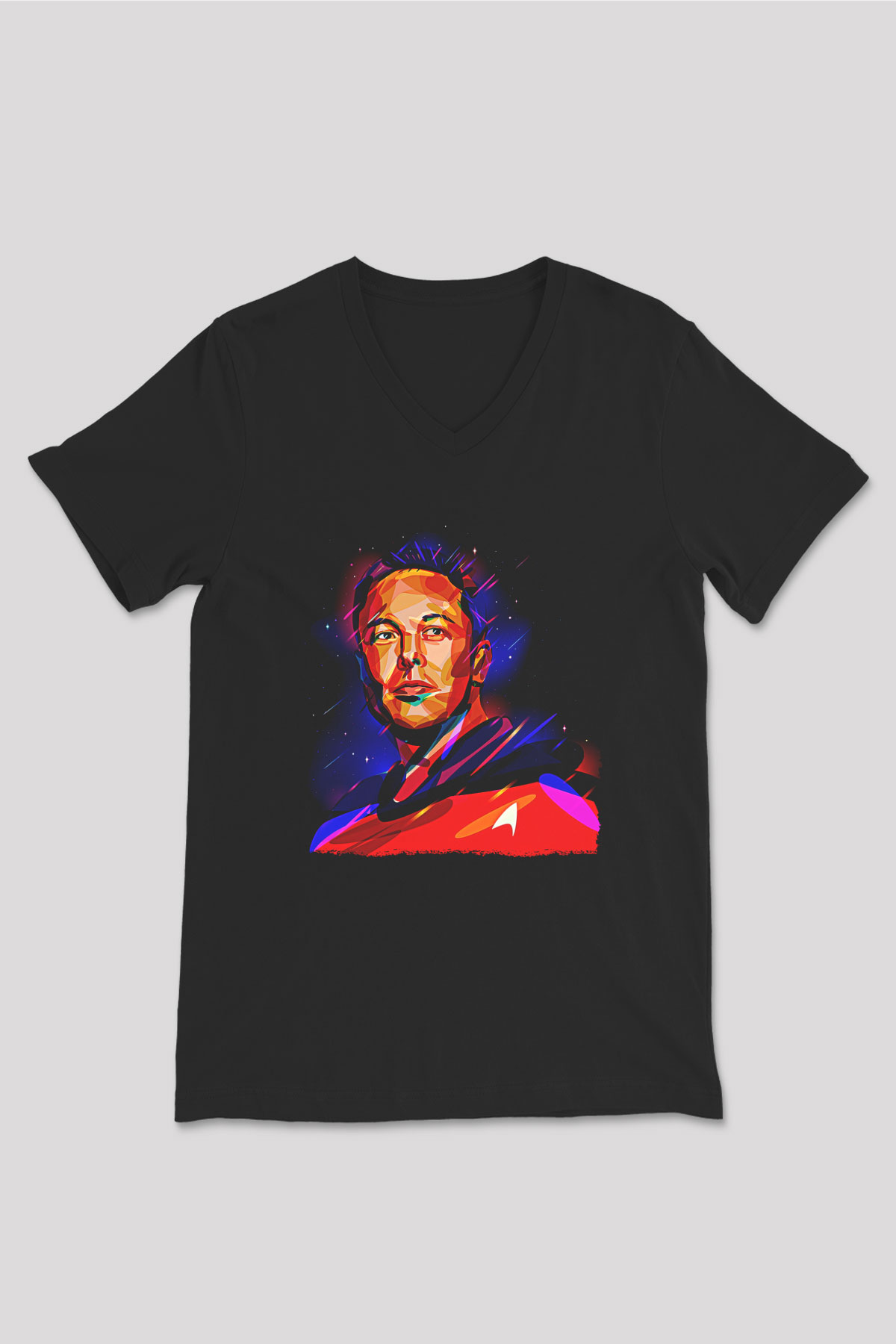 Elon Musk Baskılı Unisex Siyah V Yaka Tişört - Tshirt