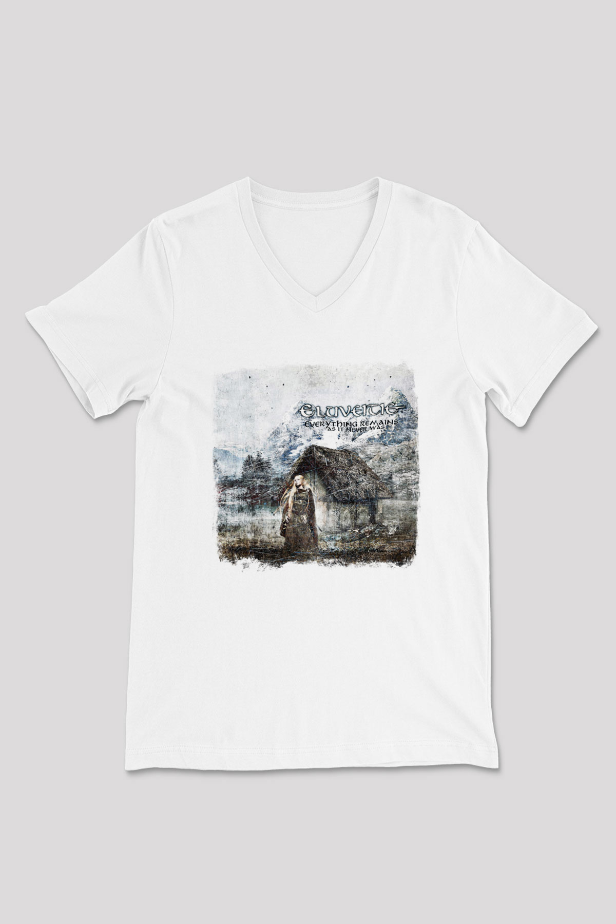 Eluveitie Baskılı Unisex Beyaz V Yaka Tişört